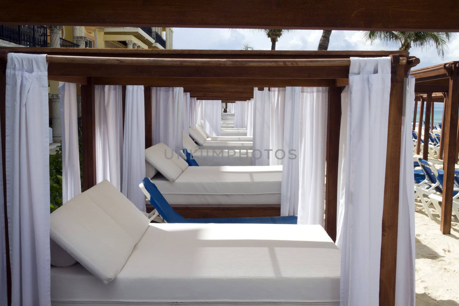 A luxury day bed located on the beach