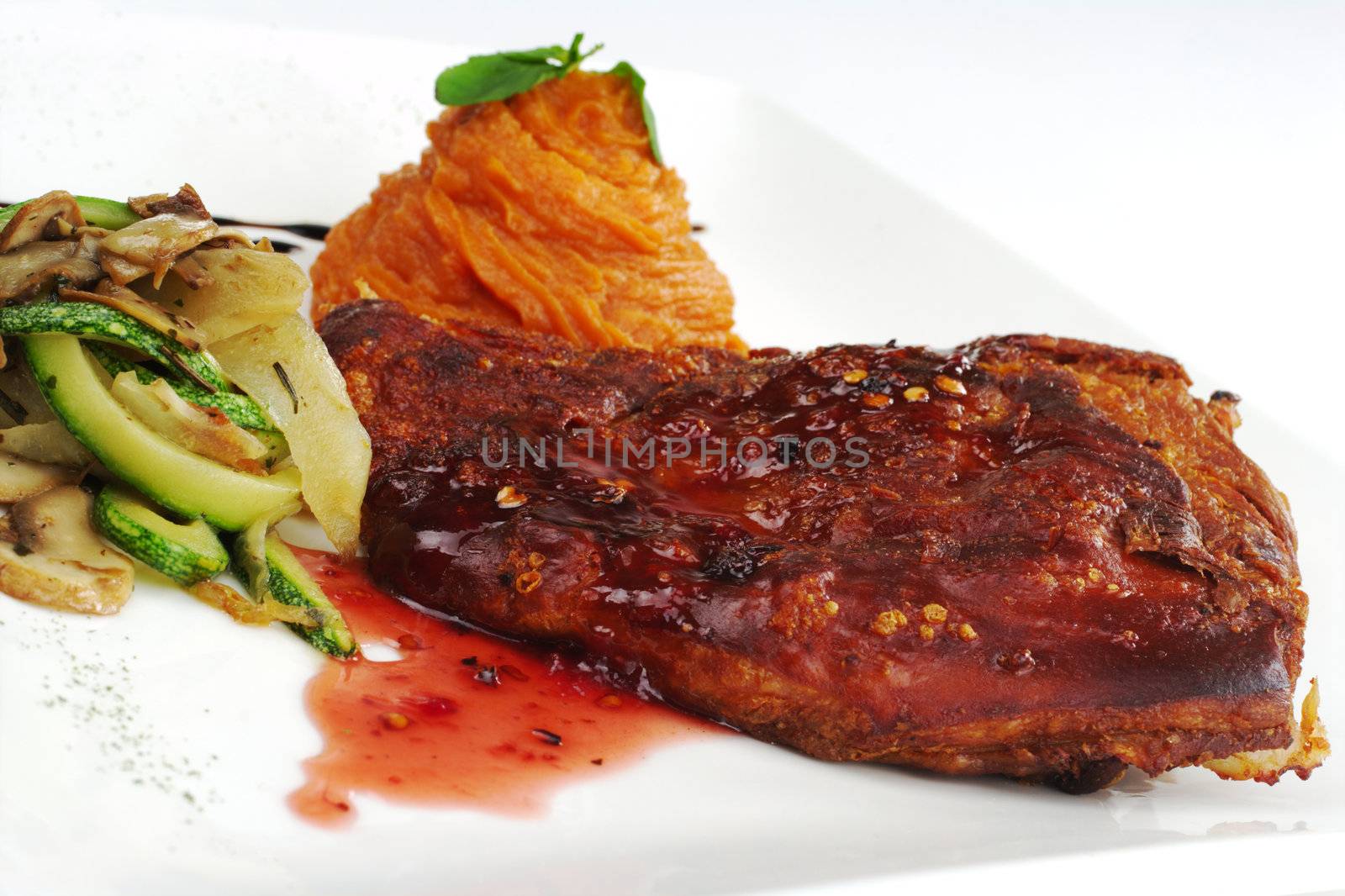 Ribs with Vegetables and Mashed Sweet Potatoes by sven
