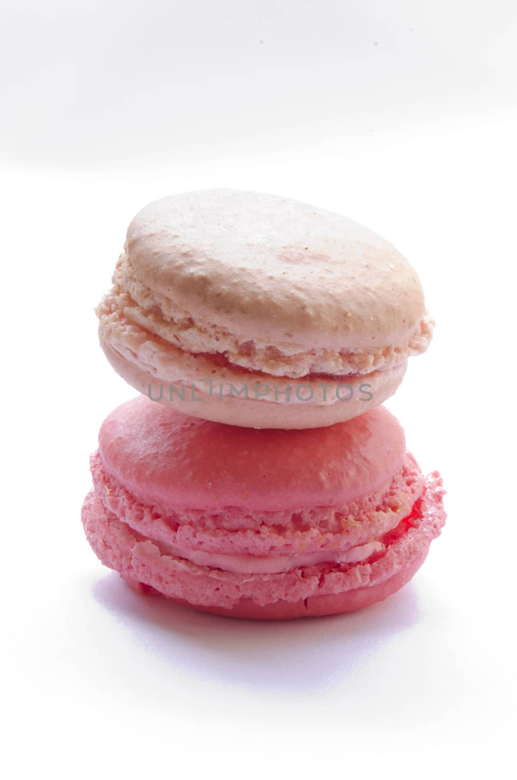 pink macaroons on white background