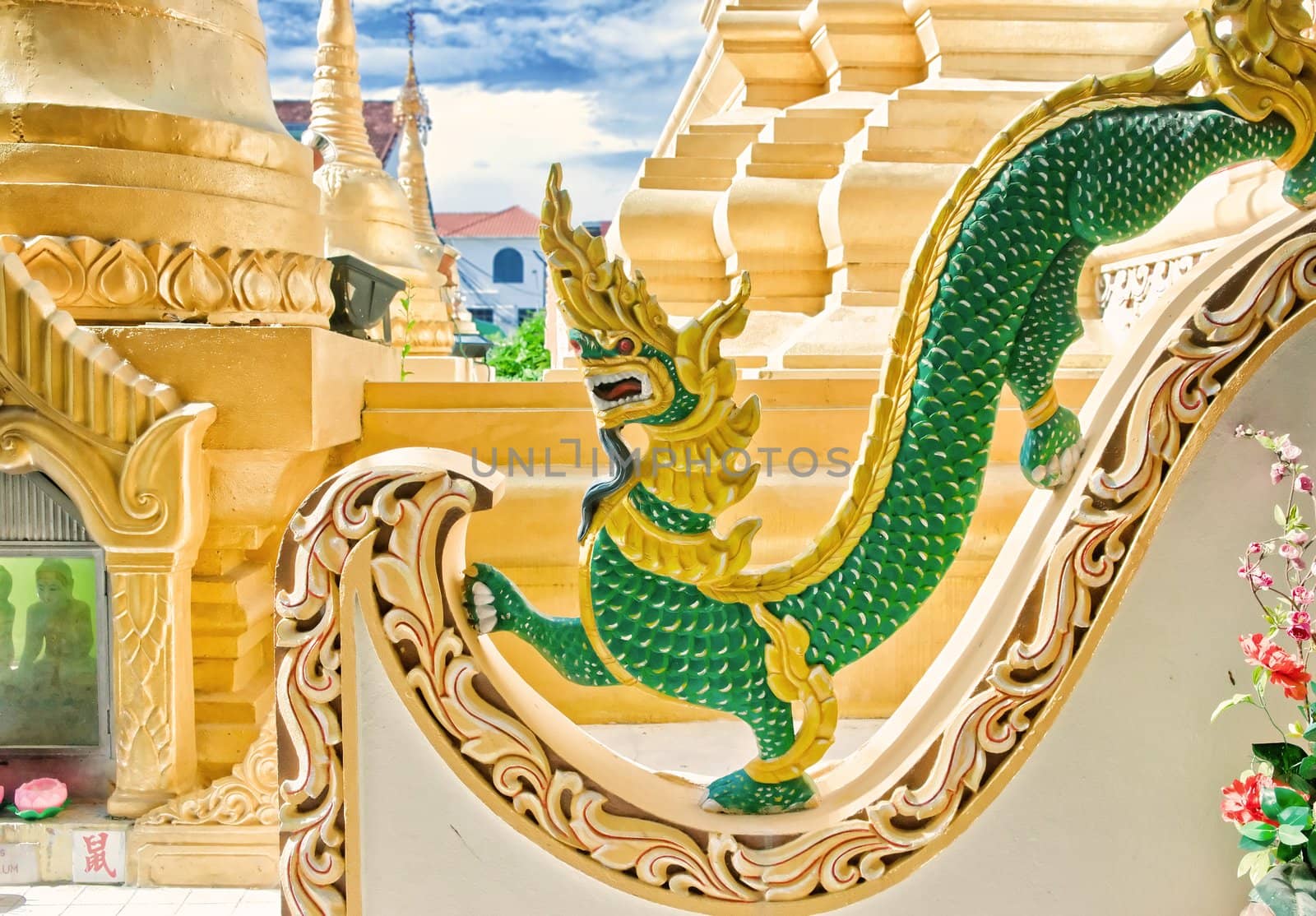 dragon statue in buddhist temple in penang malaysia