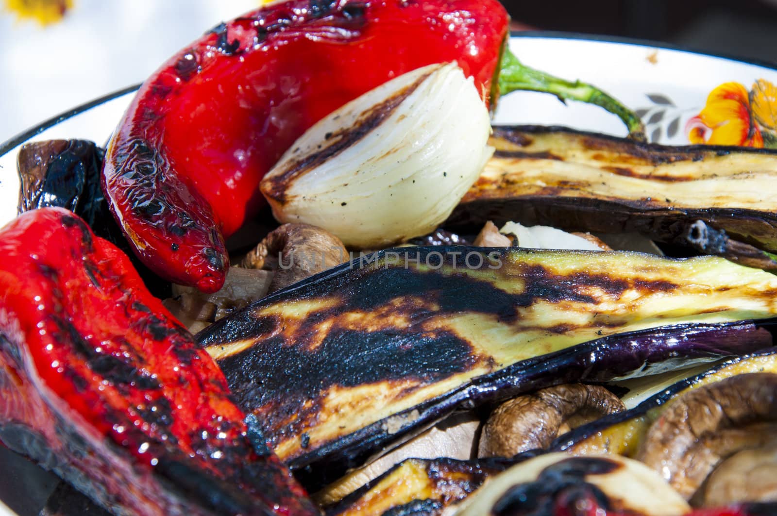 Vegetables cooked on the grill in the garden