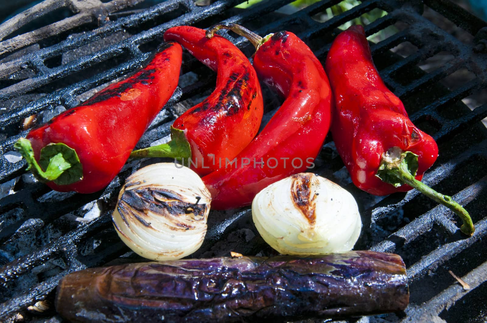 Vegetables cooked on the grill in the garden