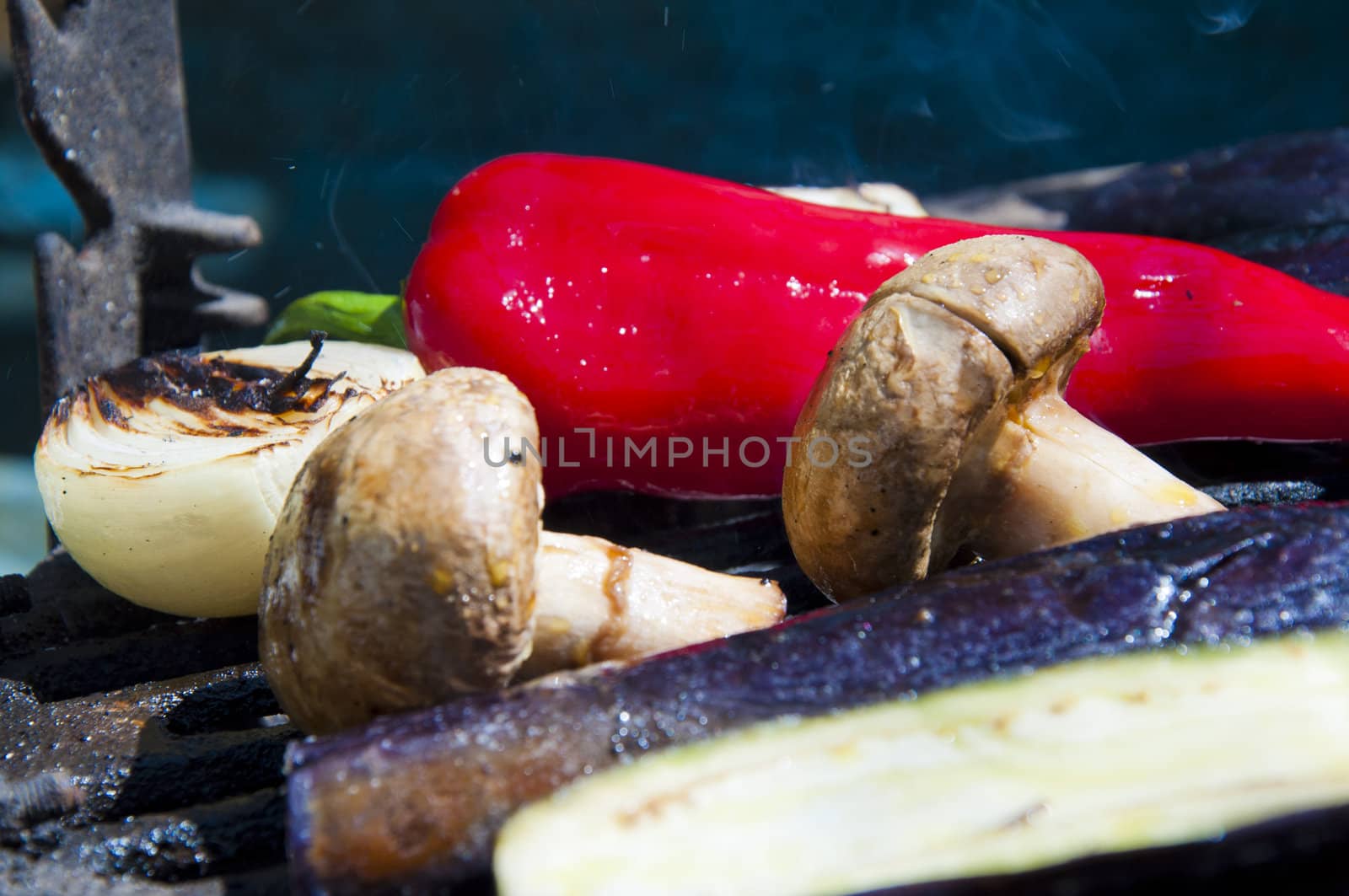 Vegetables cooked on the grill in the garden