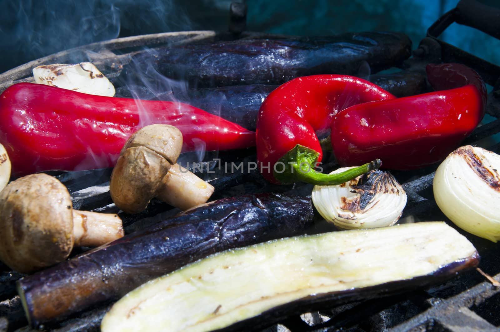 Vegetables cooked on the grill in the garden