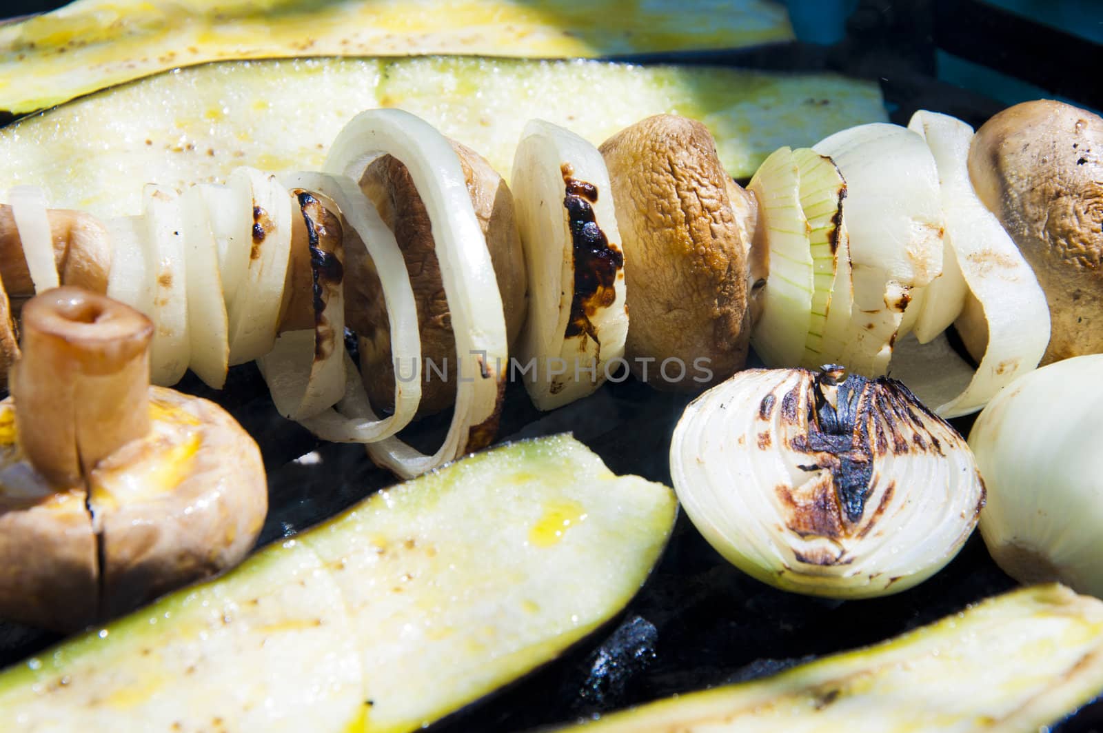 Vegetables cooked on the grill in the garden