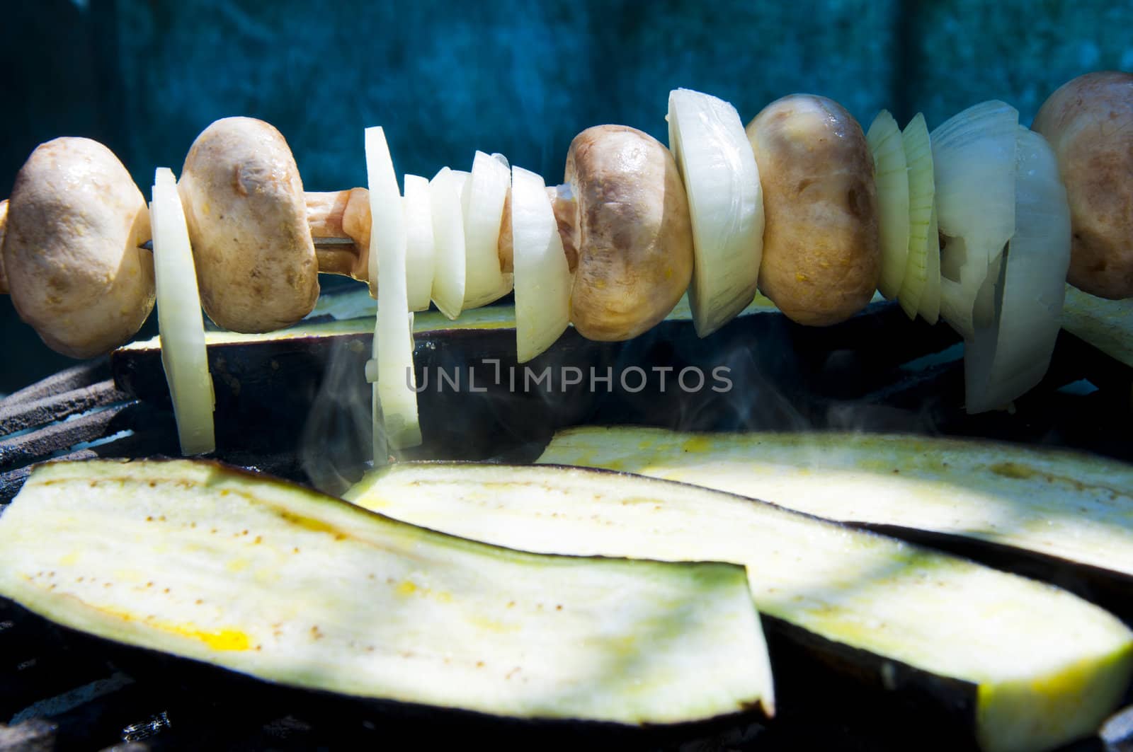 Vegetables cooked on the grill in the garden