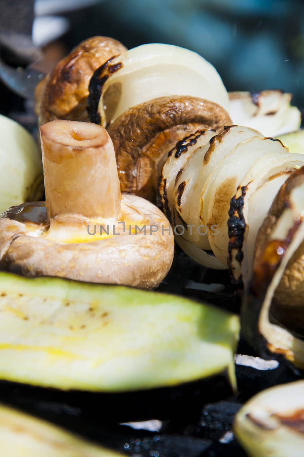 Vegetables cooked on the grill in the garden