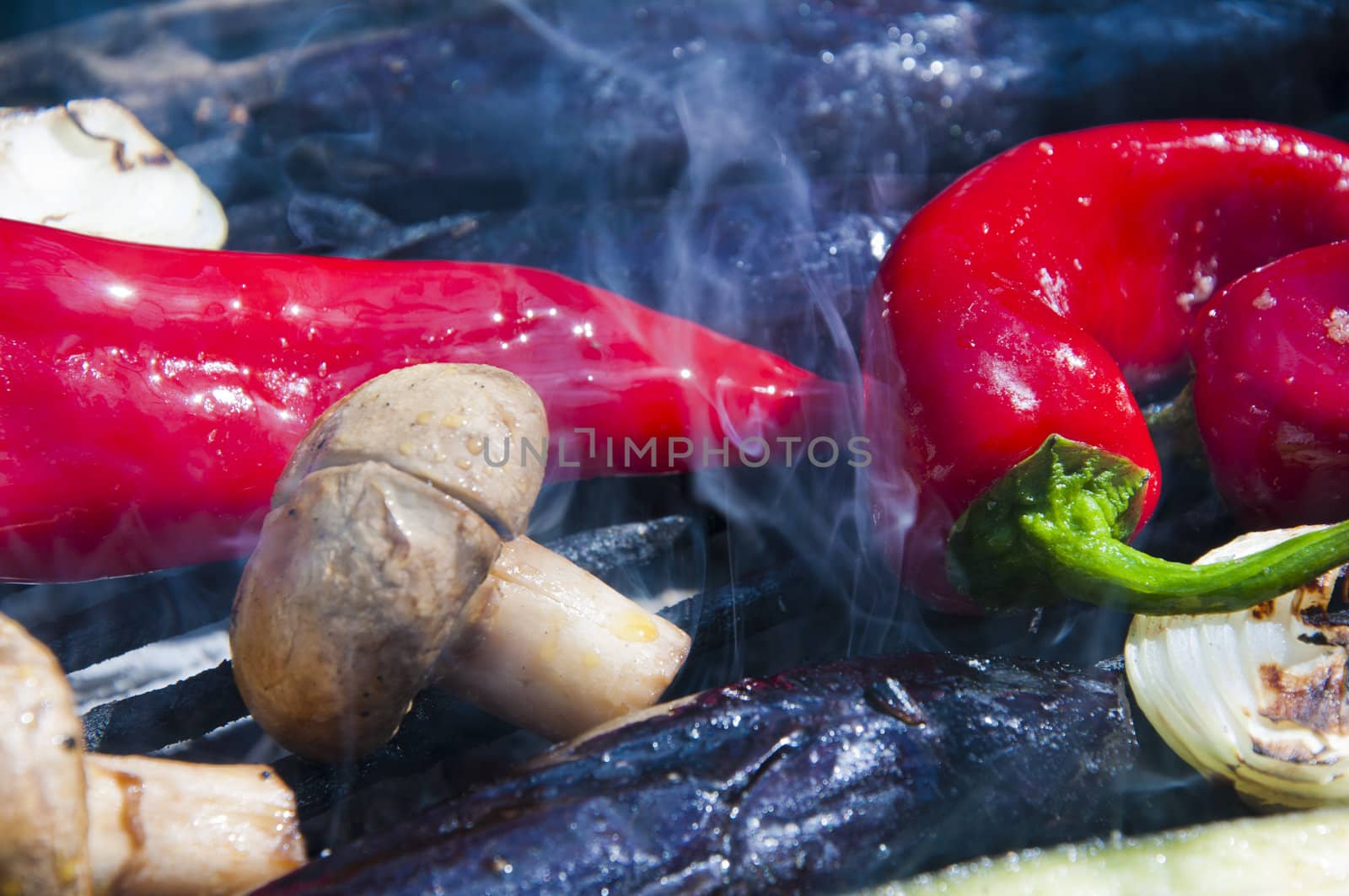 Vegetables cooked on the grill in the garden