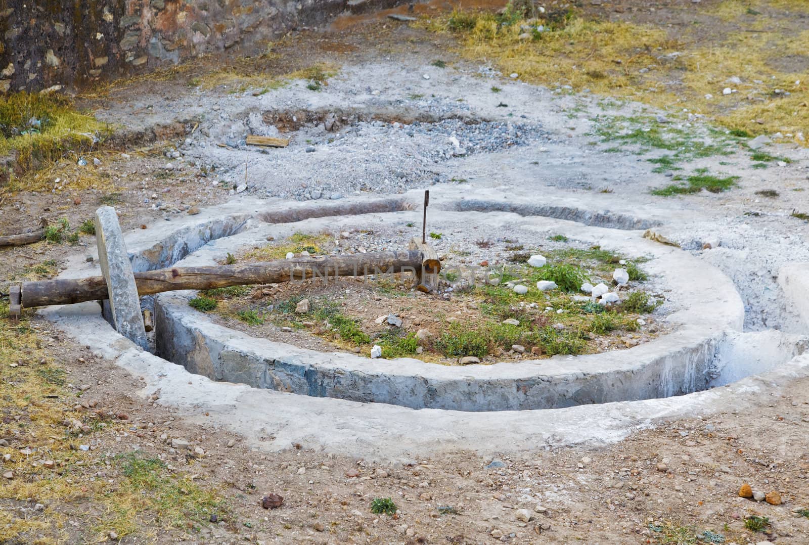 Kumbhalghar Fort, Rajasthan, India, landscape of a ancient grinding mechanism probably used to make flour for breads