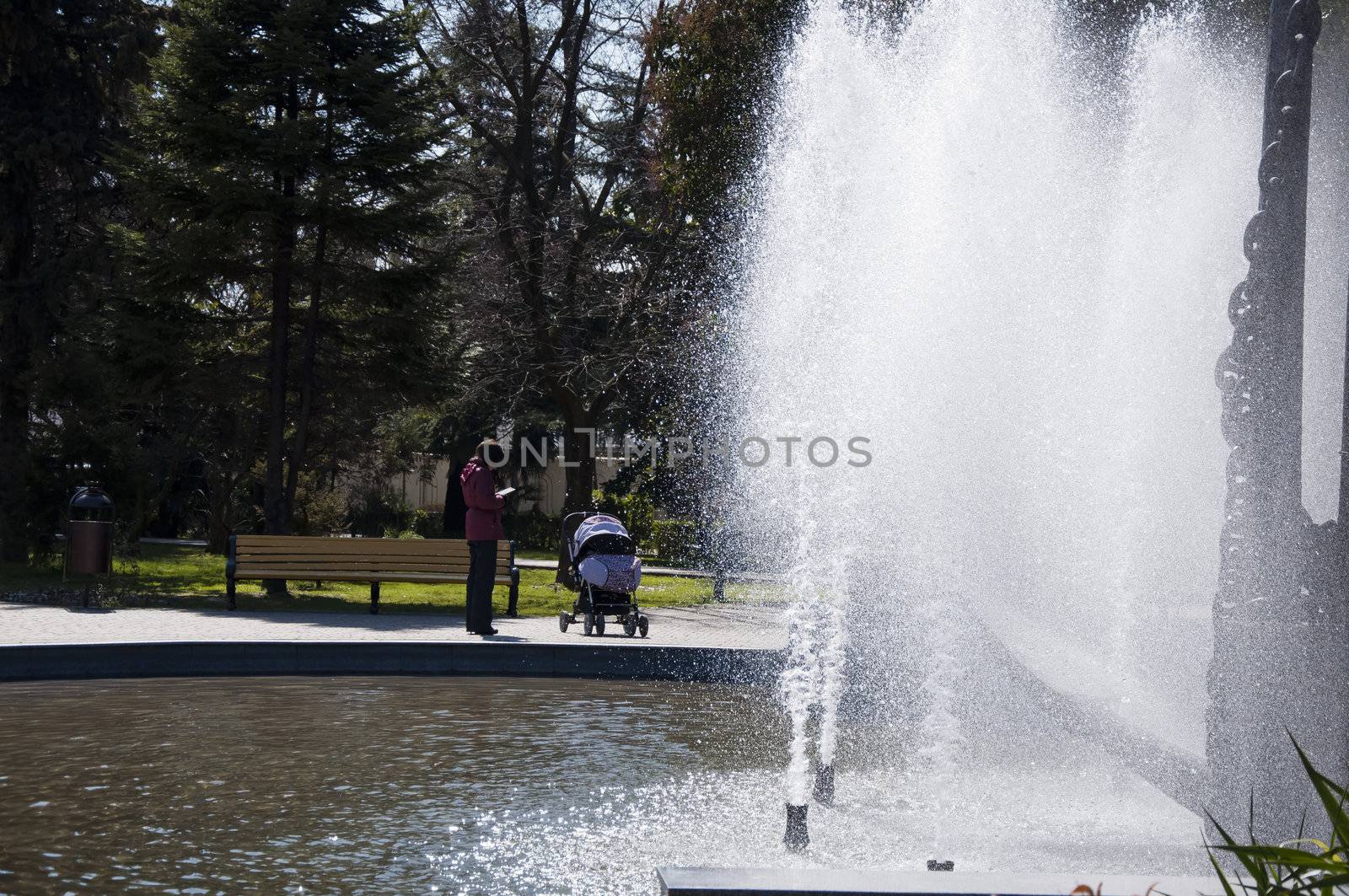 Fountain of pure brilliant water and spray