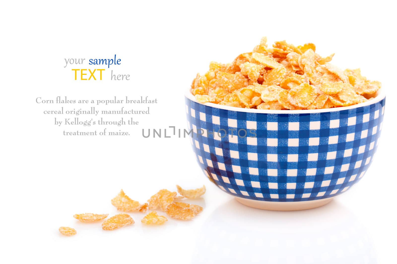 Cornflakes in a porcelain bowl, isolated on white background. wi by motorolka