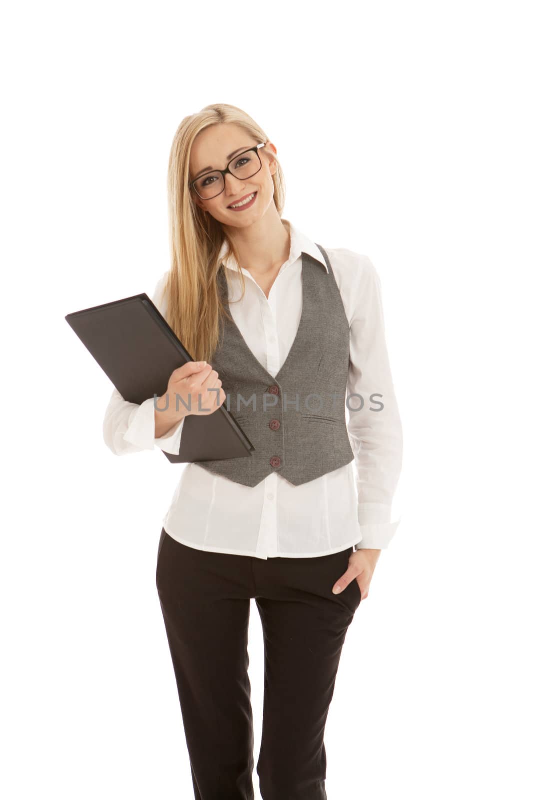 young succsessfull business woman isolated on white background