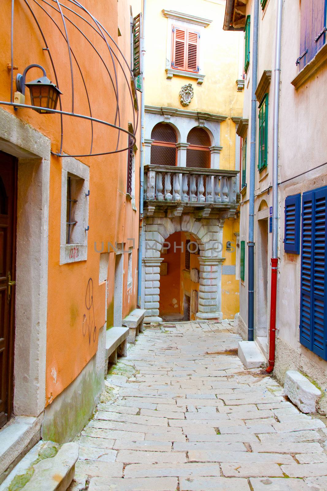 Narrow Street in the City of Rovinj, Croatia