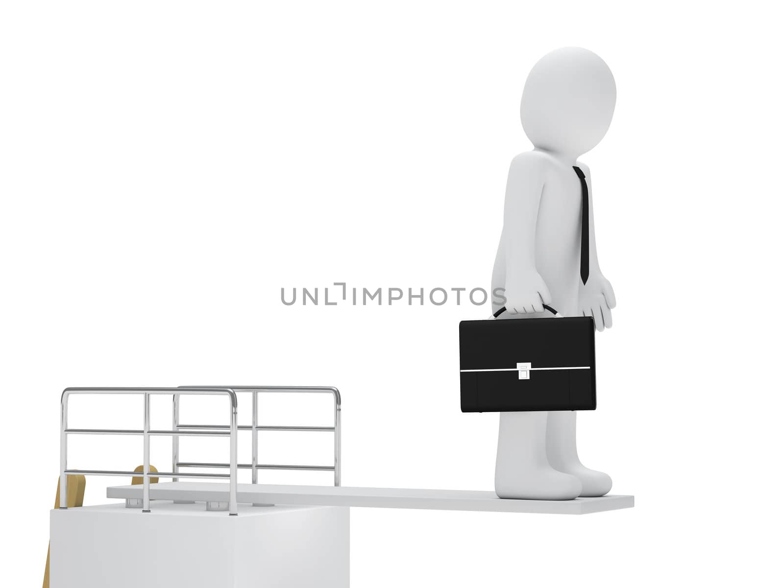 businessman with briefcase stand on a board