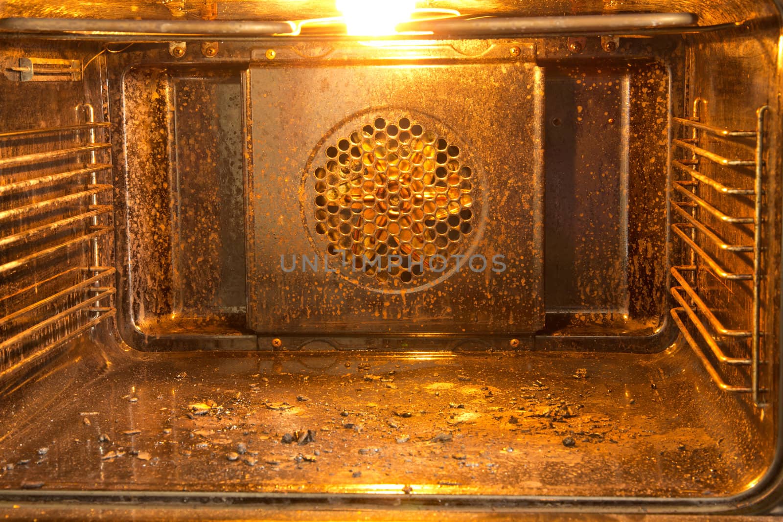 Picture of the inside of a really dirty oven