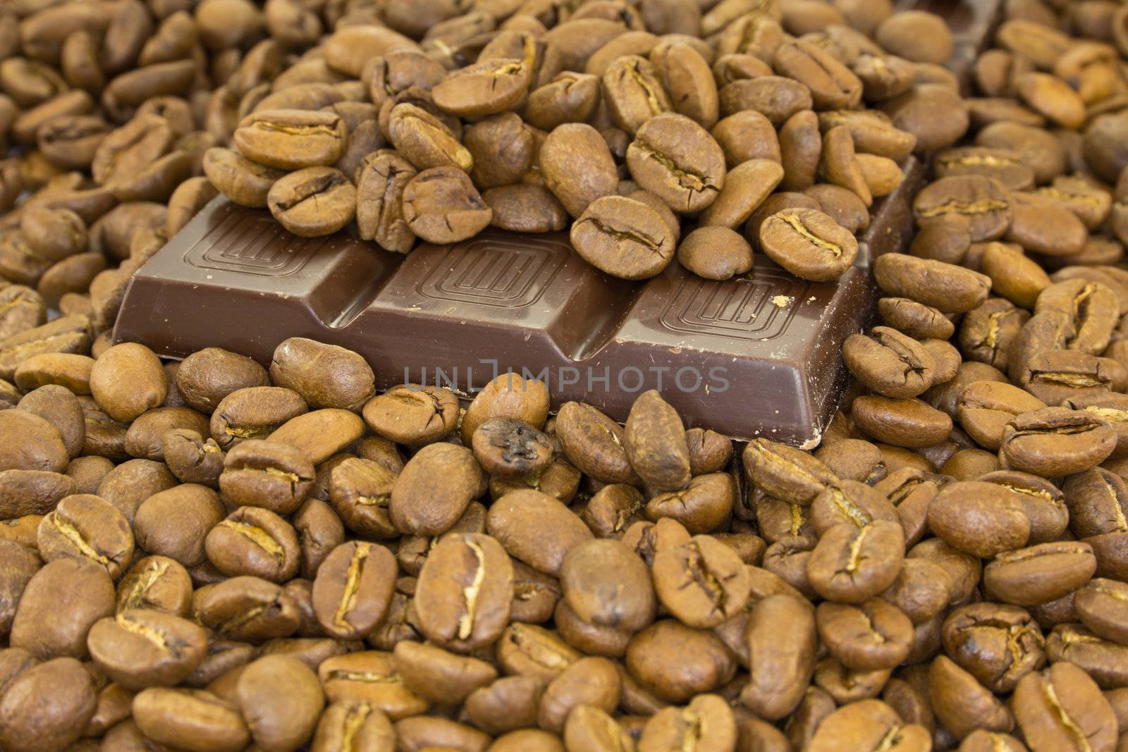 Chocolate bar and coffee beans by Stootsy