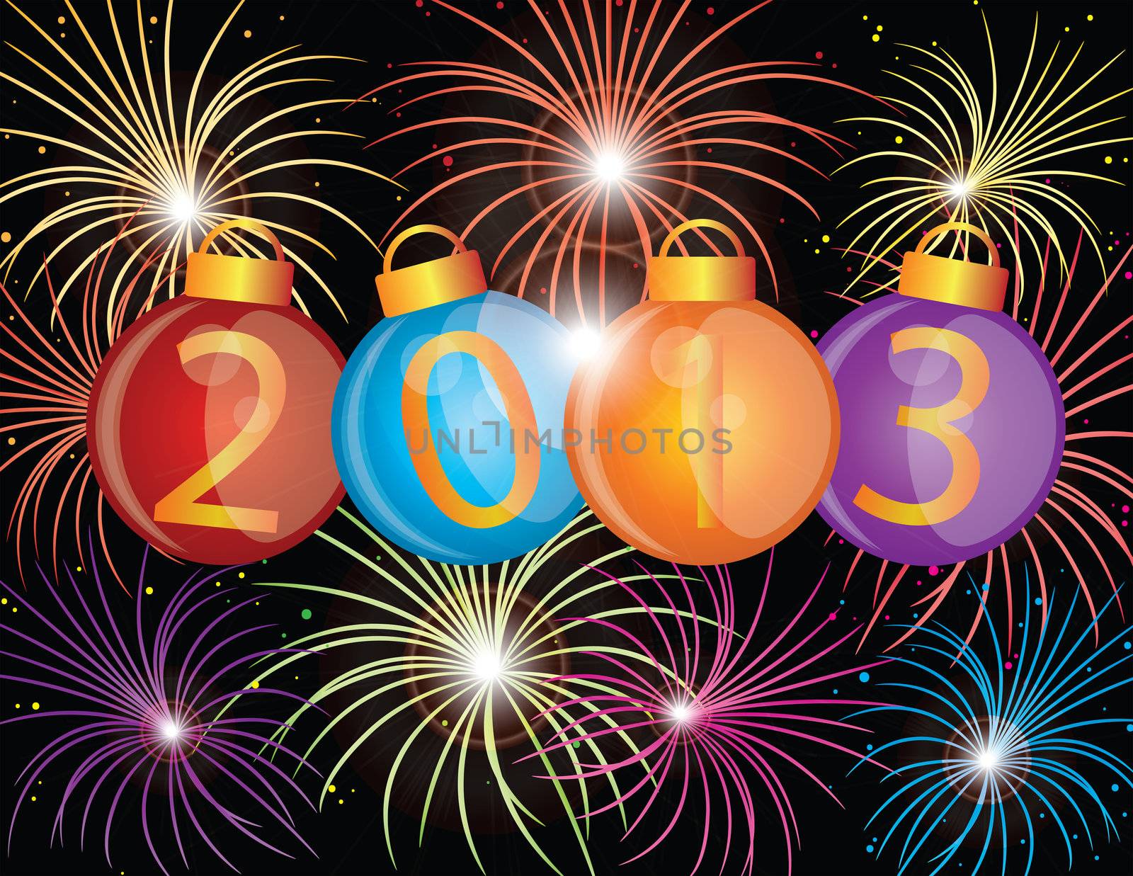 2013 New Year Ornaments and Fireworks Illustration by jpldesigns