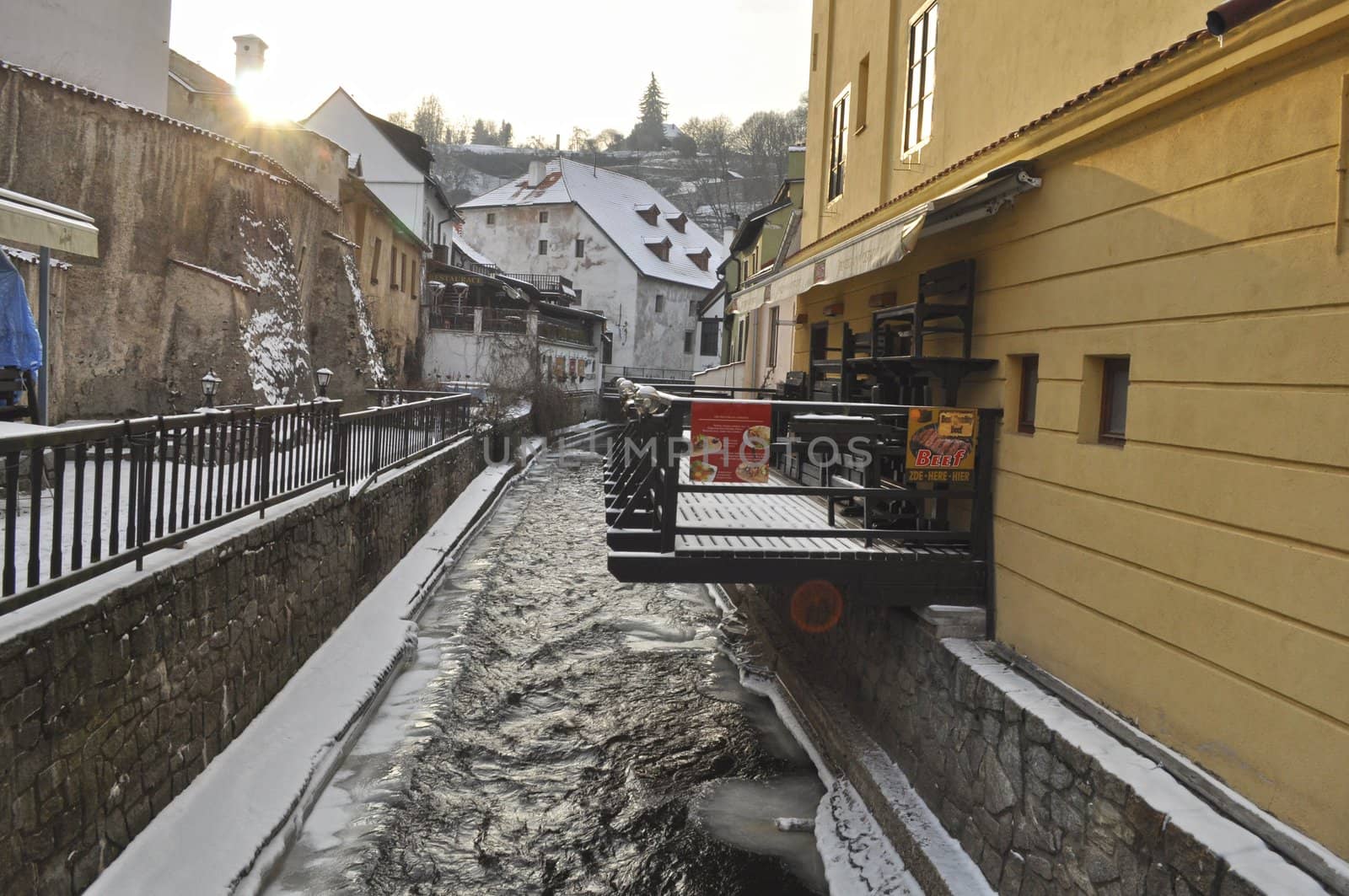 Romantic sunset in Cesky Krumlov, Czech Republic