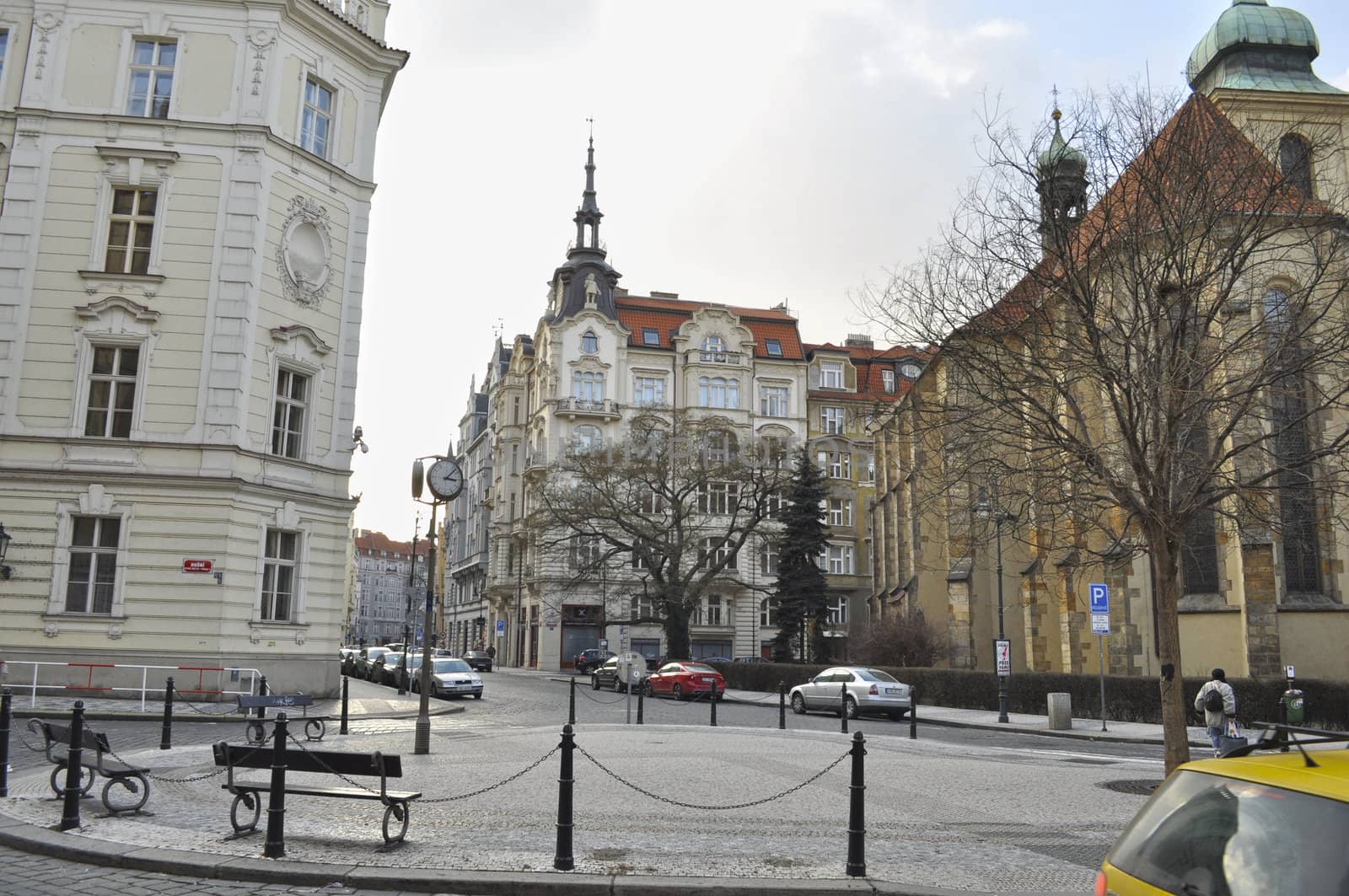 Prague architecture in the Baroque style. modern building of business center