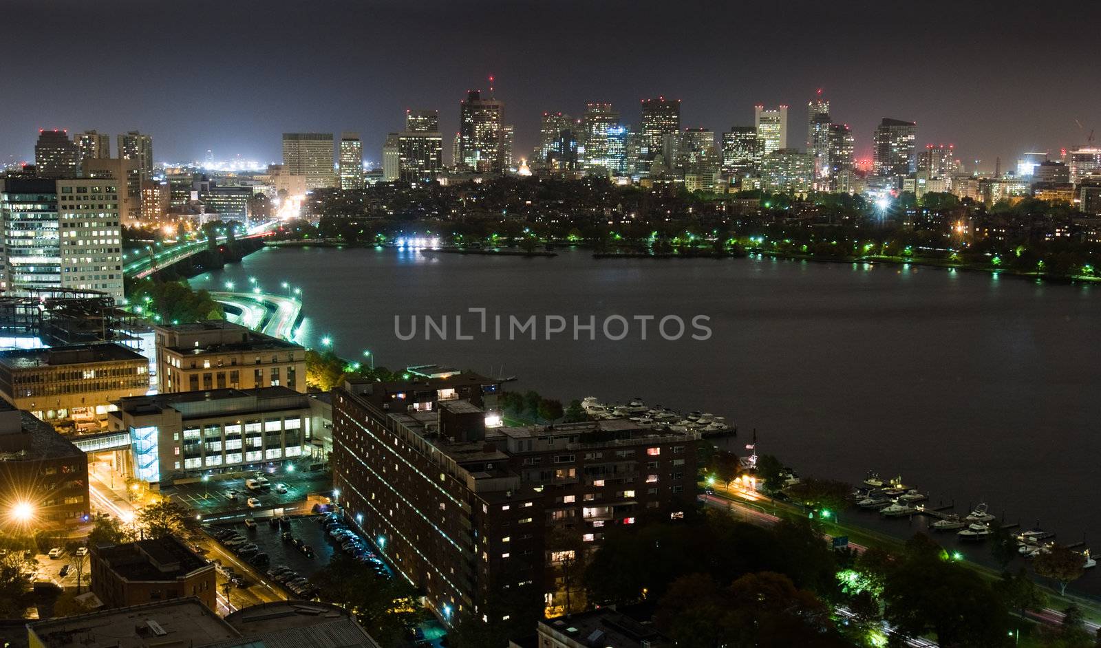 Back Bay and Cambridge Overcast Night Wide by edan