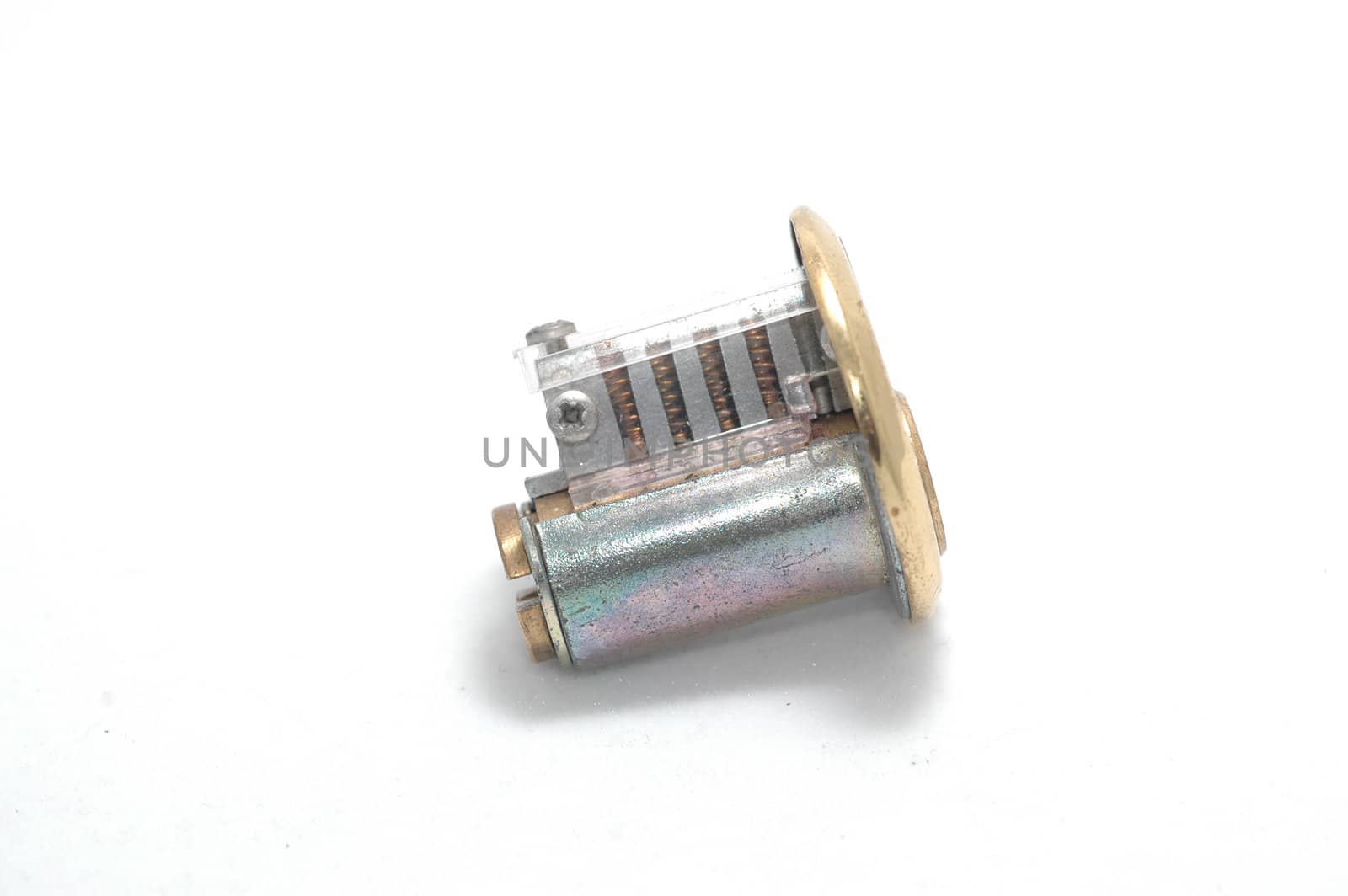 Cutaway pin-tumbler lock isolated on white
