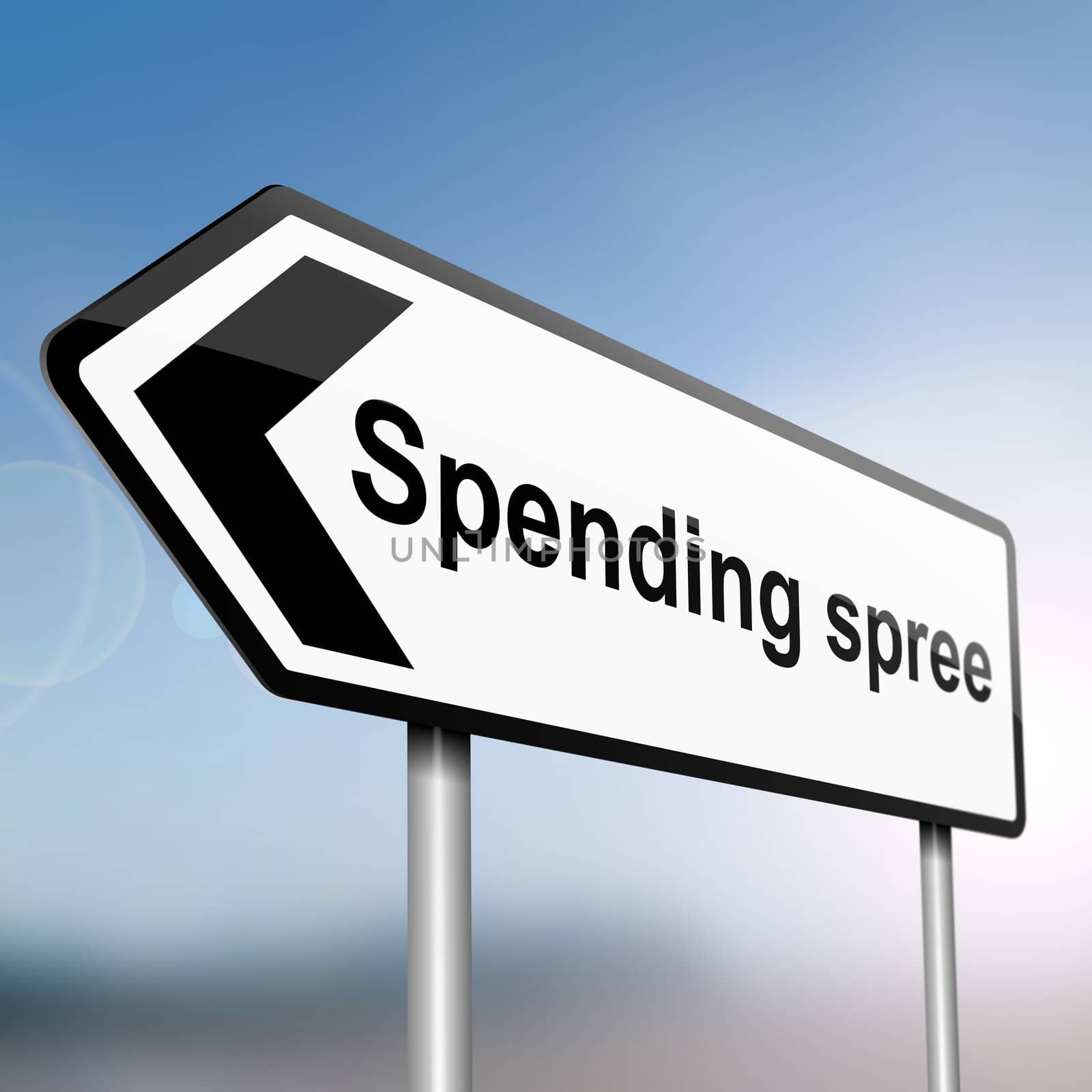 illustration depicting a sign post with directional arrow containing a spending concept. Blurred background.