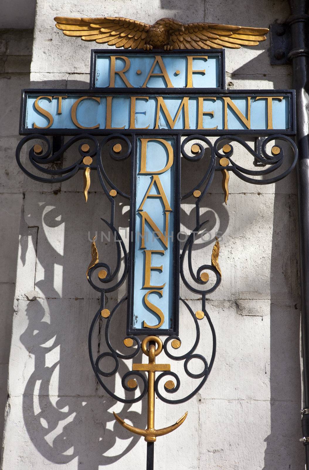 St Clement Danes Church Sign (Central Church to the RAF) in London.