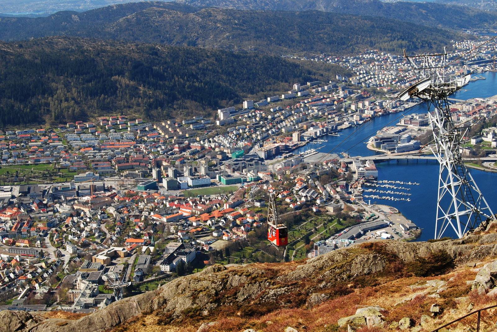 Ulriken gondol and view of Bergen Norway