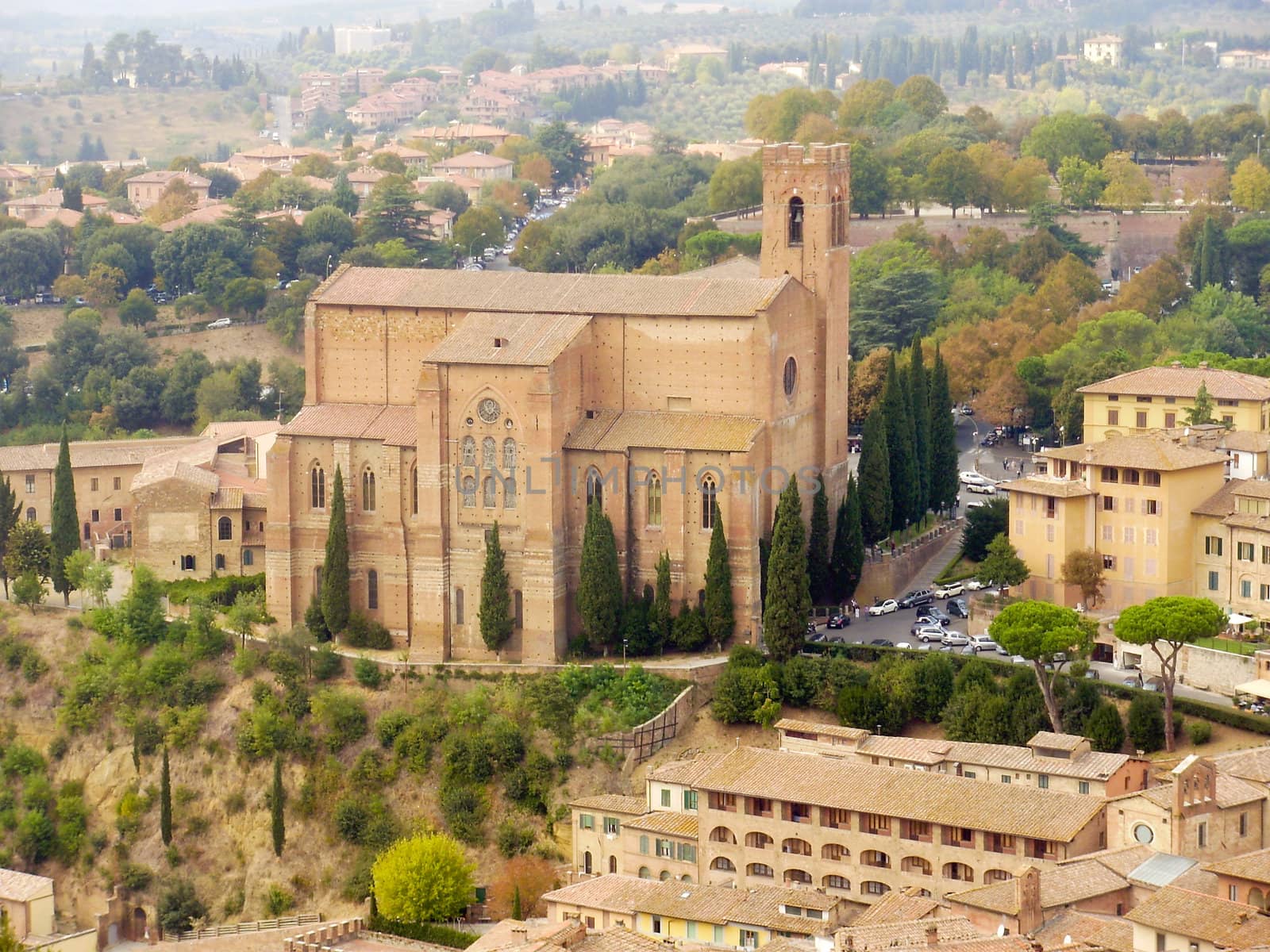 The San Domenico Church seen from the Torre del Mangio in Siena, Italy.