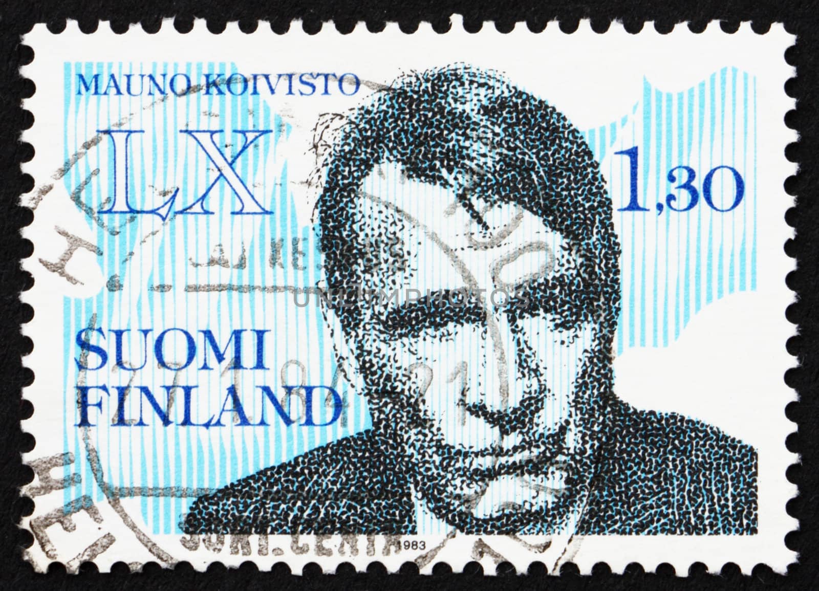FINLAND - CIRCA 1983: a stamp printed in the Finland shows Mauno Henrik Koivisto, 9th President of the Republic of Finland, 60th Birthday, circa 1983