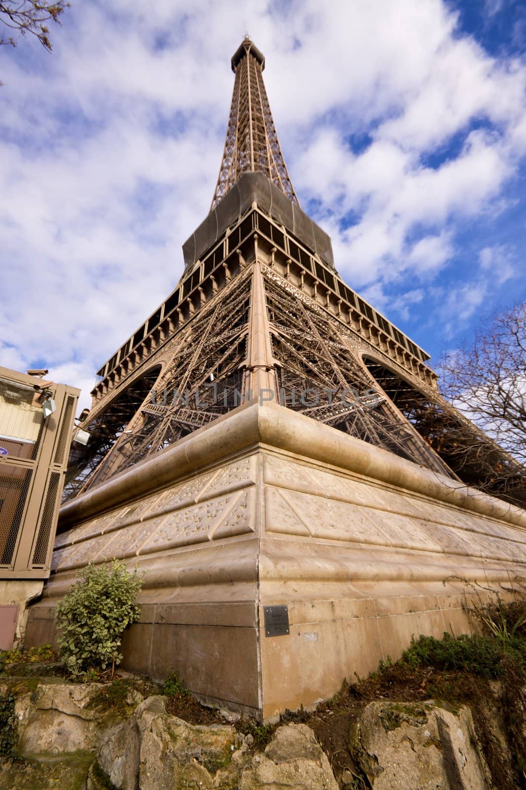 Unusual view of Eiffel Tower in Paris