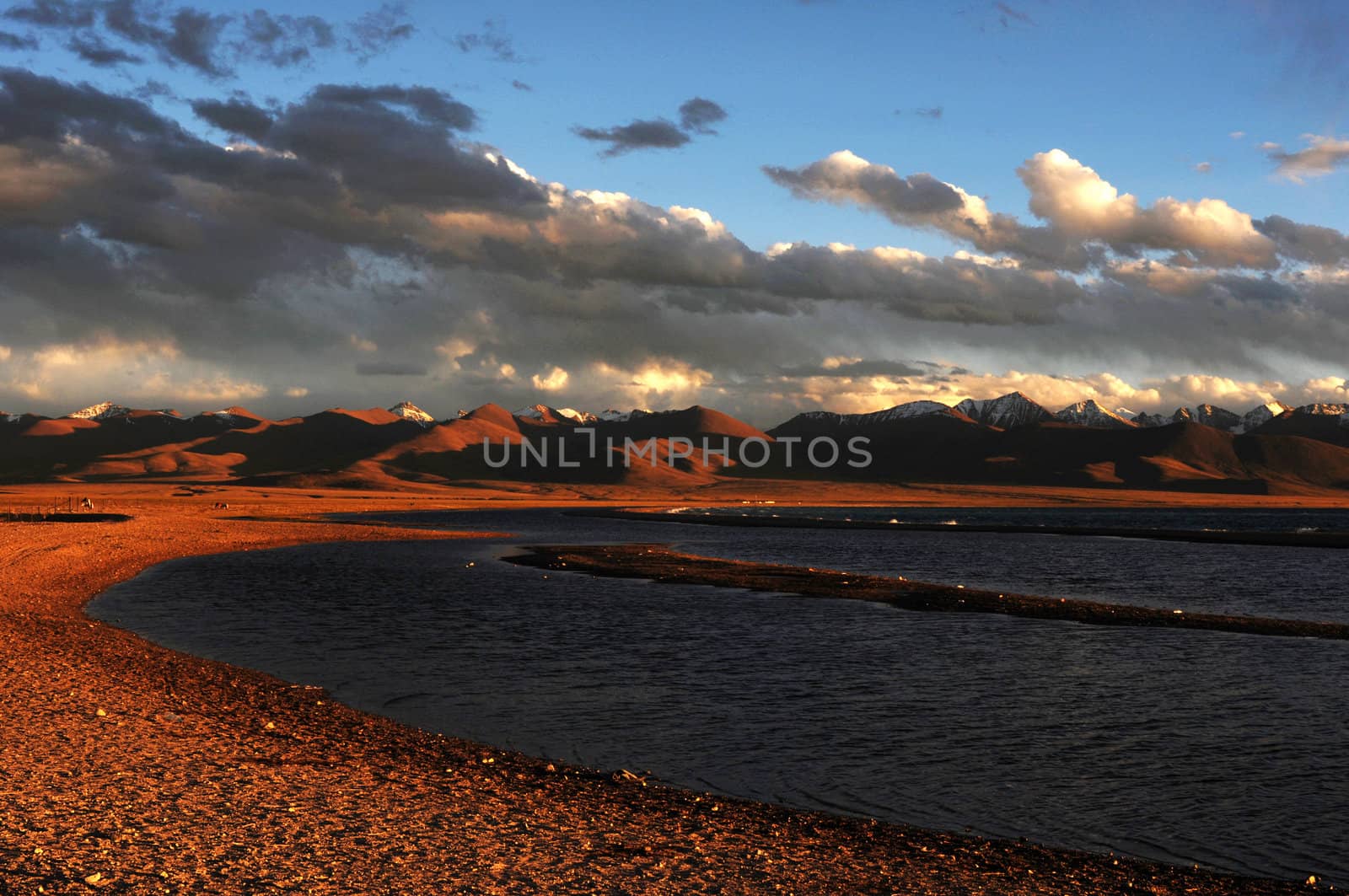 Landscape at lakeside in the highlands of Tibet