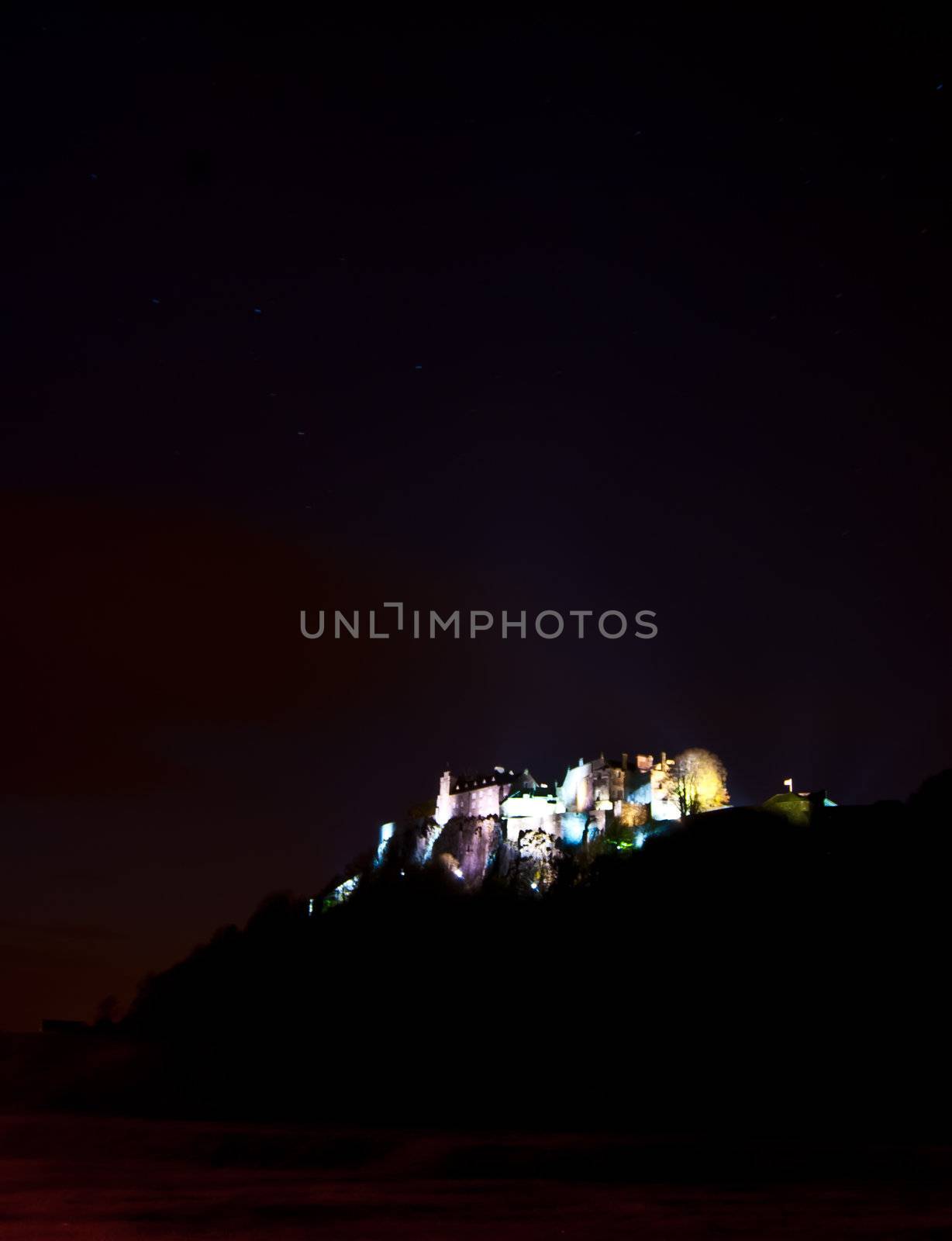 famous medieval Stirling Castle illuminated at night