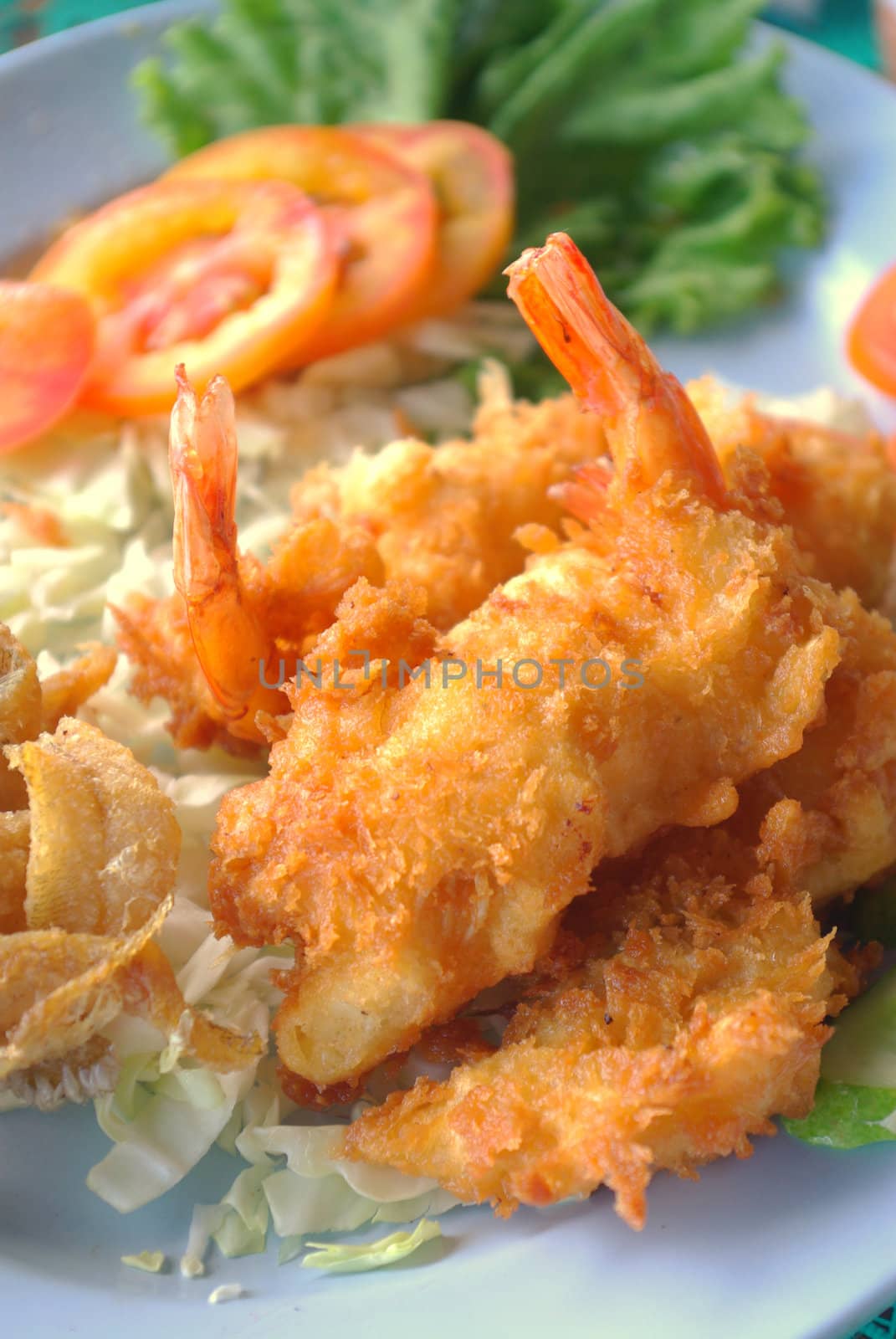 Fried prawn with dough, Thai seafood