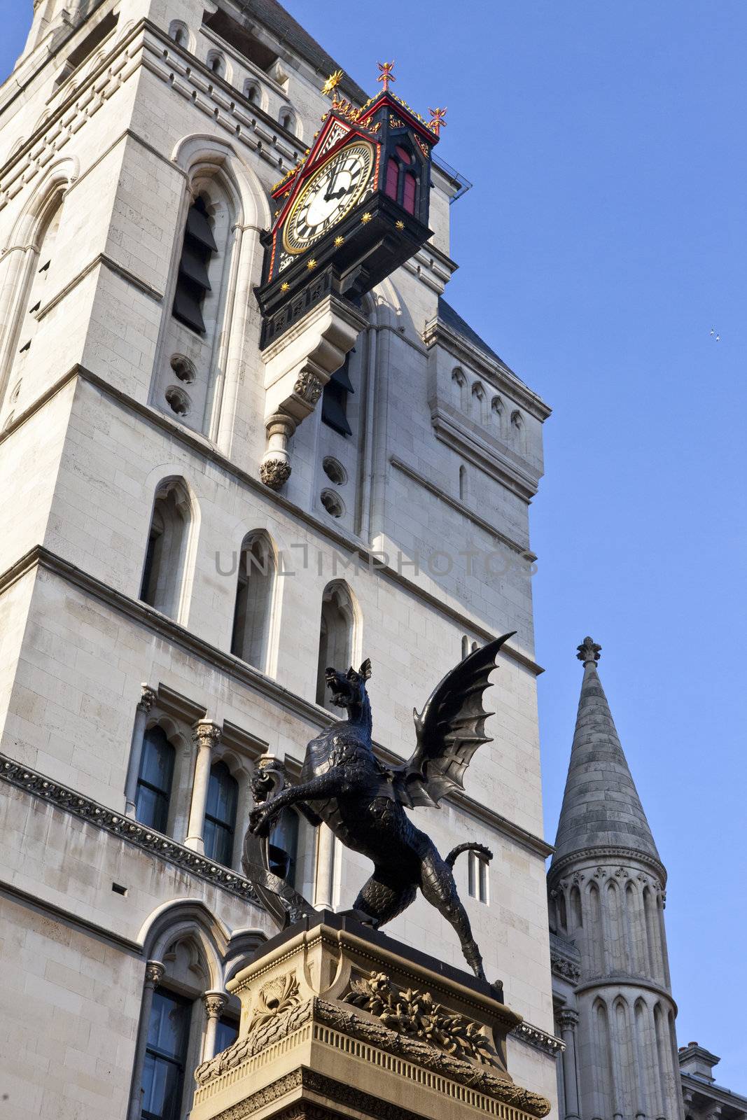 Dragon Statue Marking the Former Site of Temple Bar situated in front of the Royal Courts of Justice in London.
