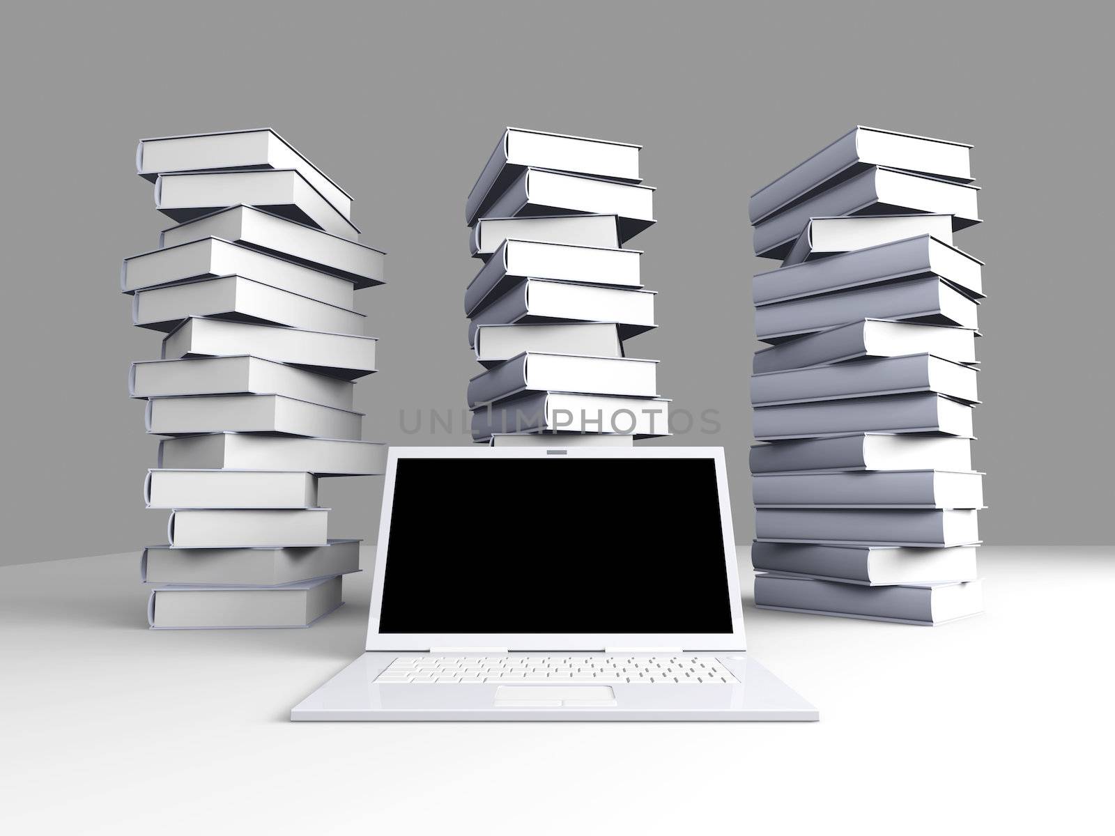 A Laptop with books. 3D rendered illustration.  