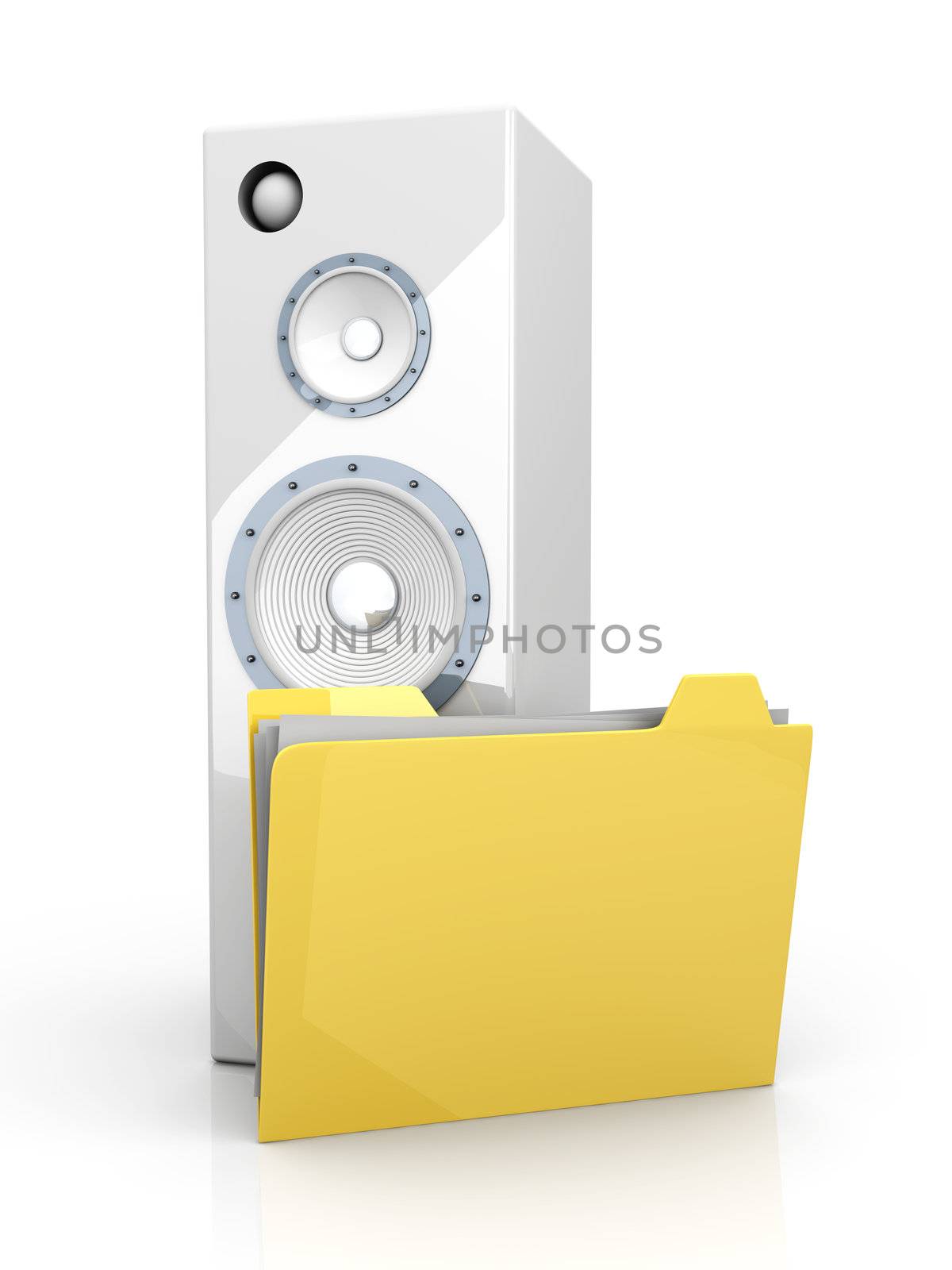 A Audio speaker with a Folder. 3D rendered illustration.