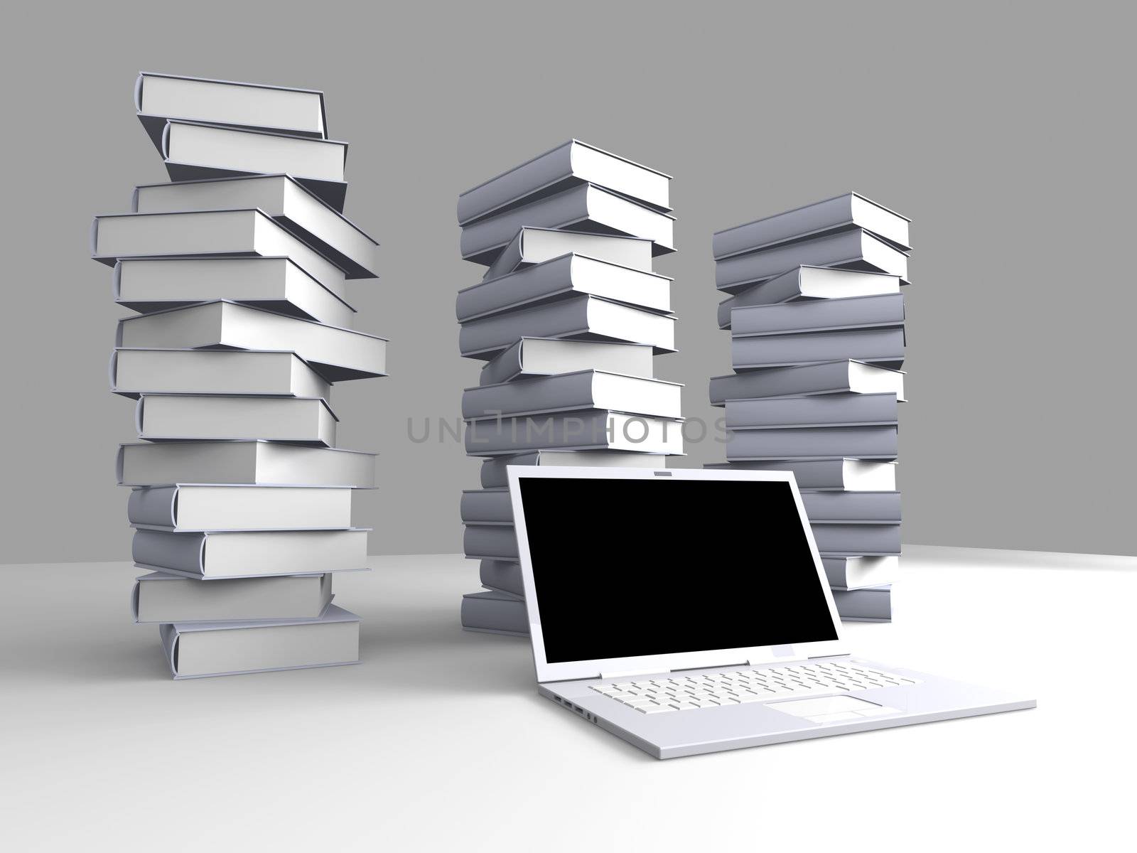 A Laptop with books. 3D rendered illustration.  