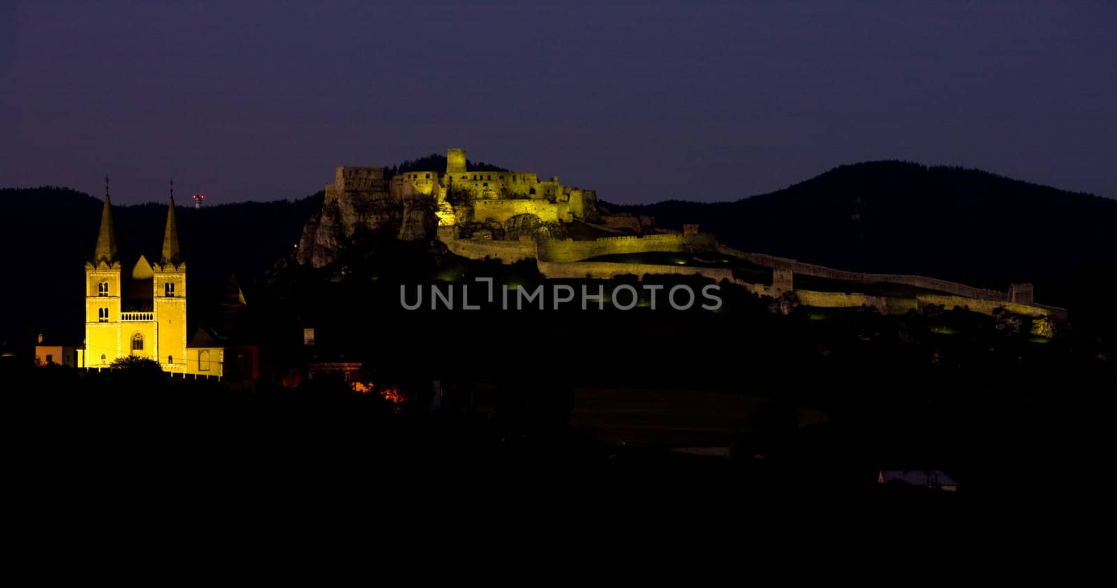 Chapter Spisska and Spissky Castle at night, Slovakia