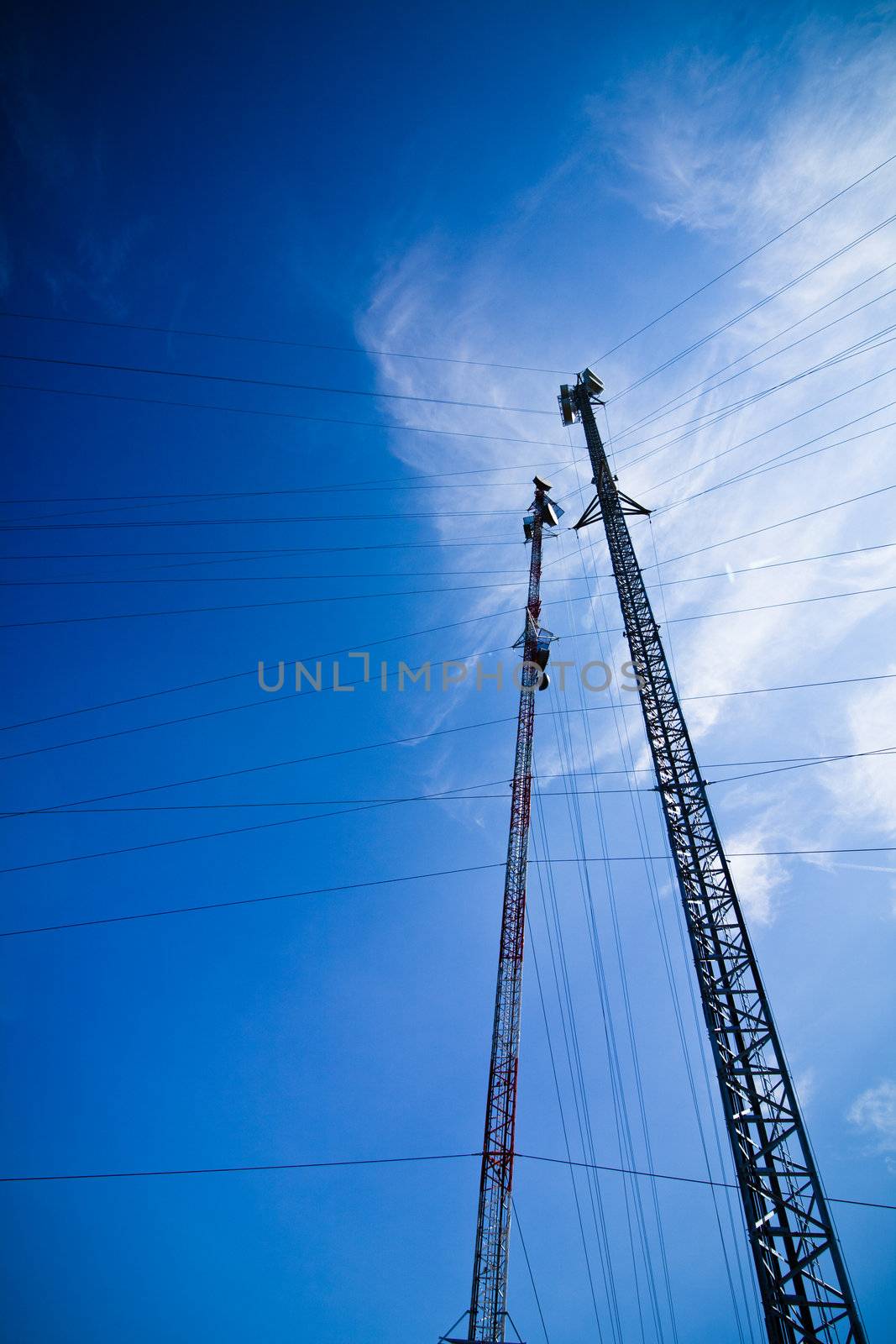 Pole with electrical wires and beautiful sky