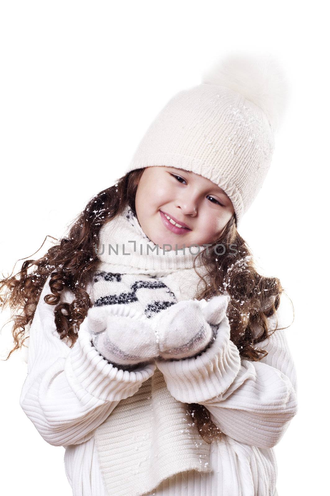 Winter Pleasant Girl in Cap and gloves