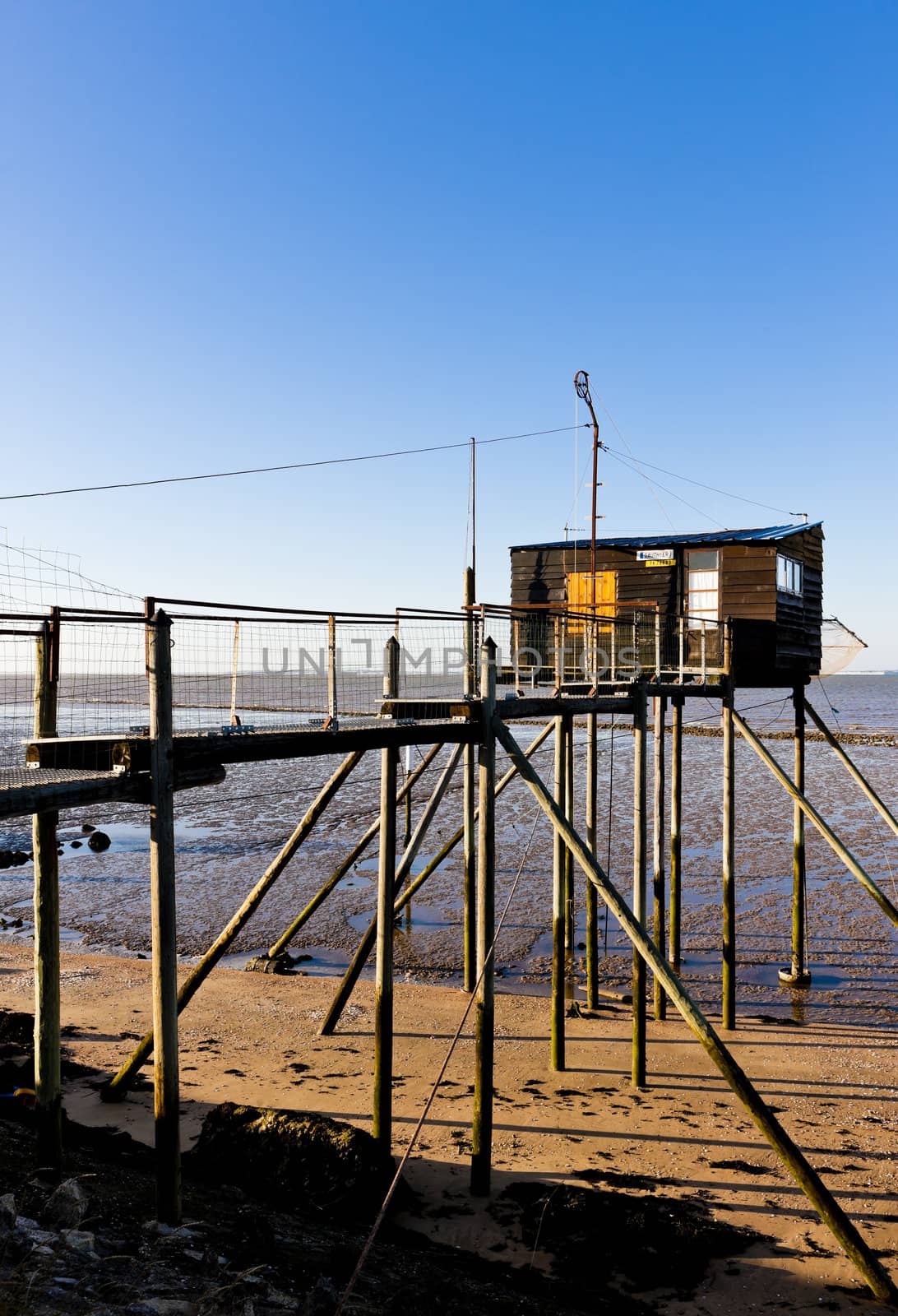 pier with a fishing house, Gironde Department, Aquitaine, France