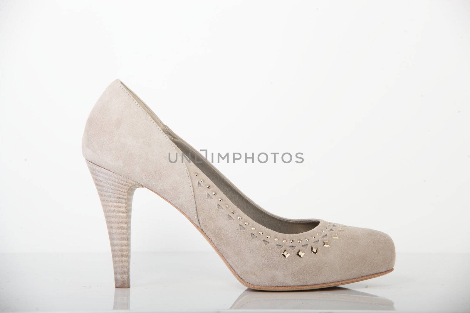 woman brand new shoe on white background