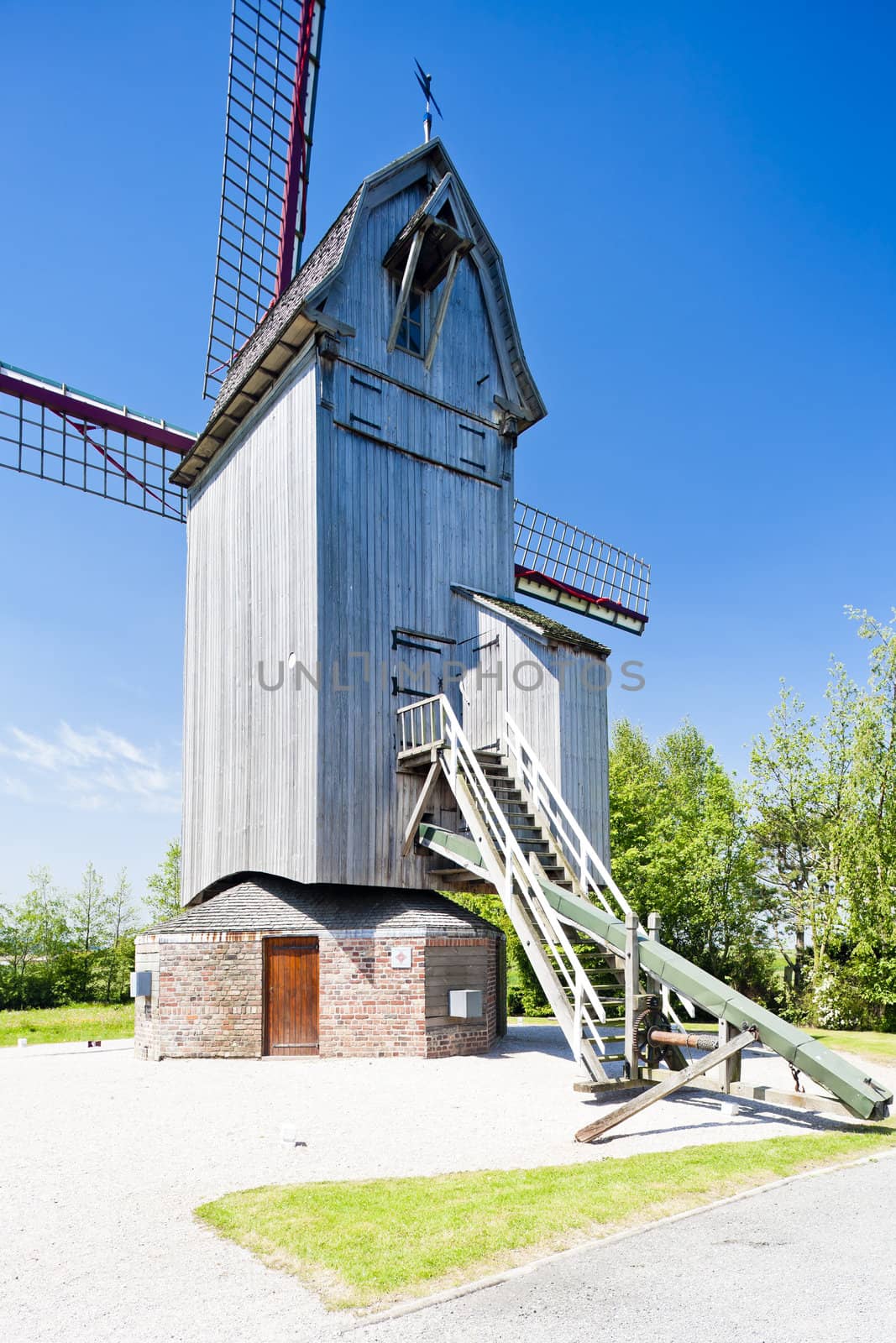 wooden windmill Drievenmeulen near Steenvoorde, Nord-Pas-de-Cala by phbcz