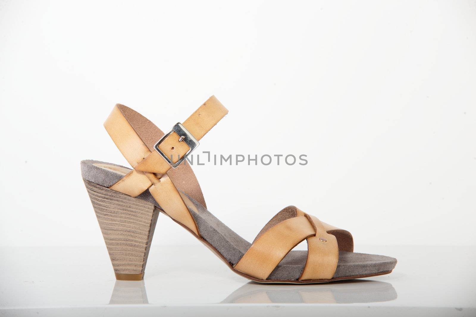 woman brand new shoe on white background