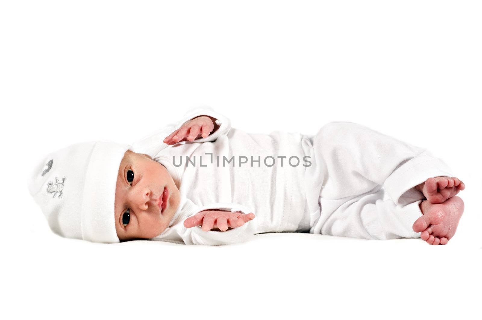 Adorable sweet new born baby on white by tish1