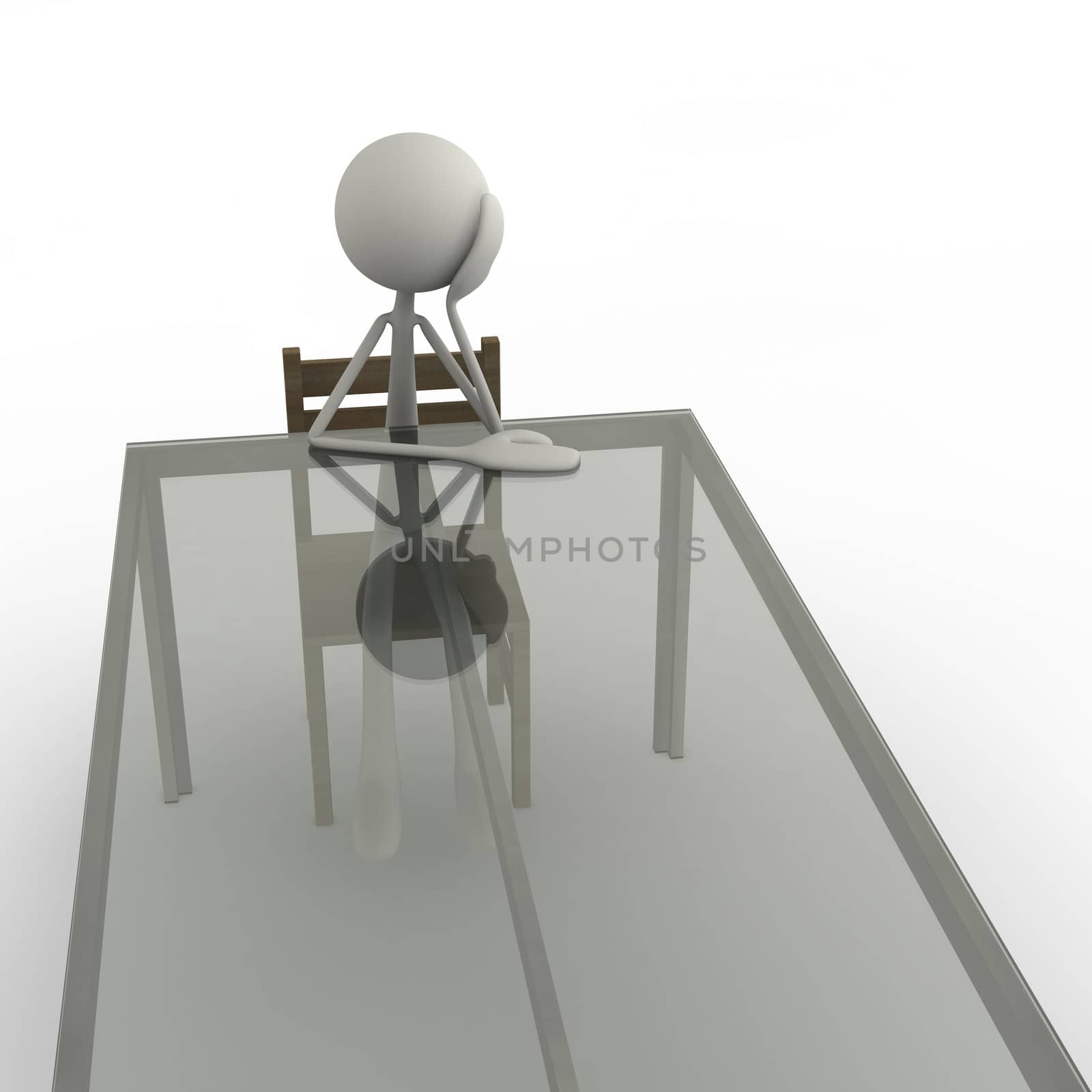 a figure is sitting bored at the table