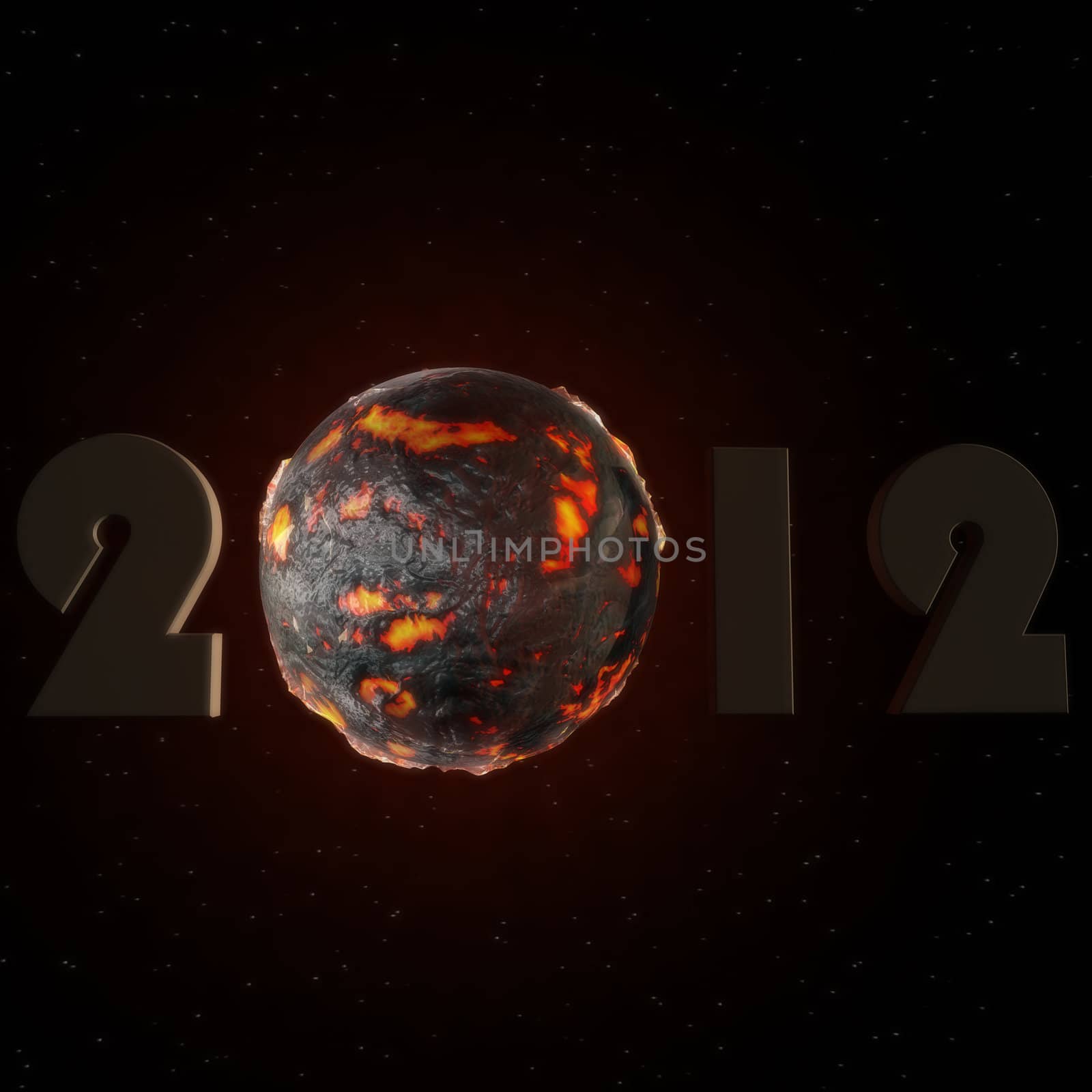 a lettering of 2012 with a lava ball