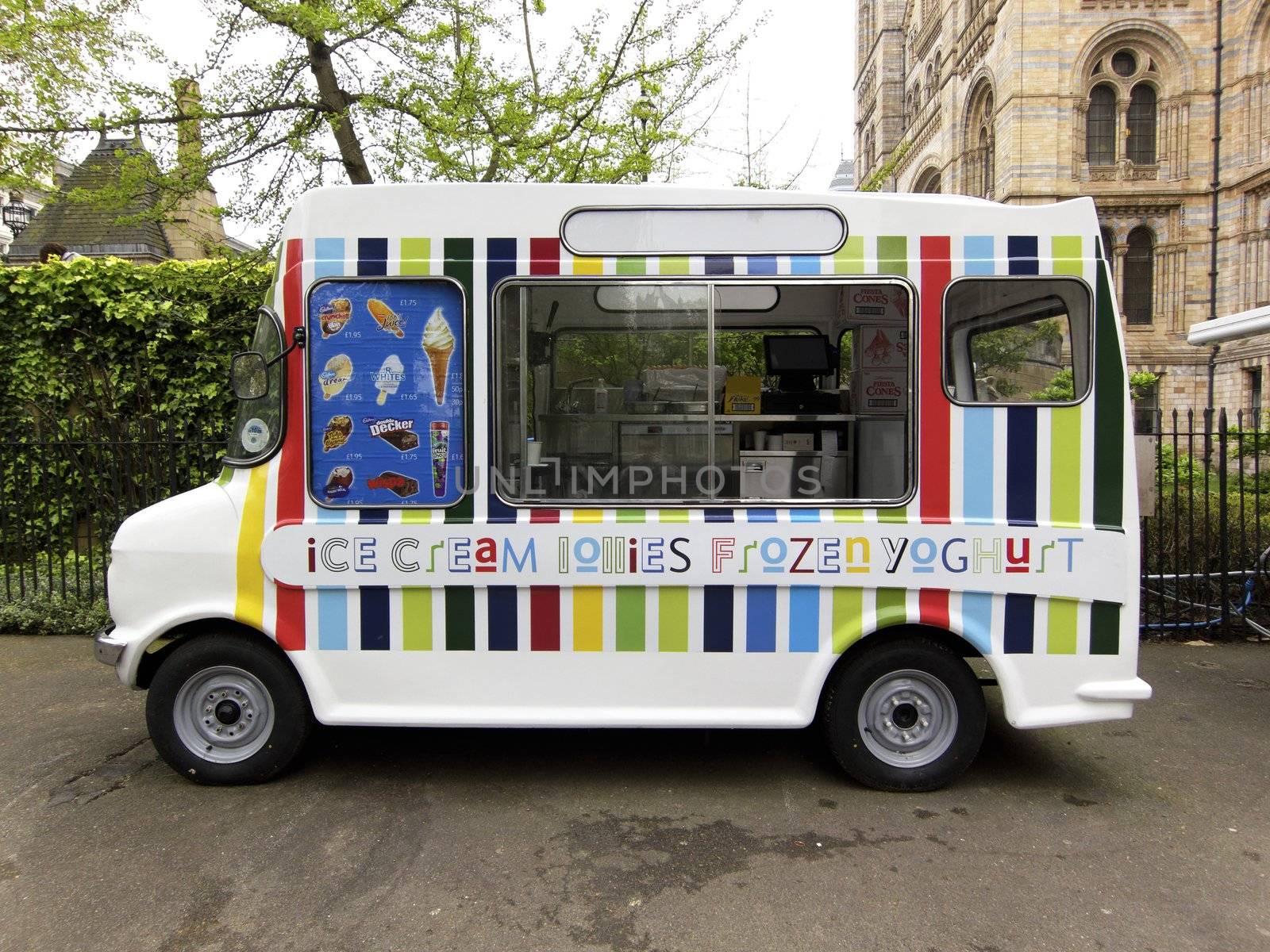 Ice cream van next to the National History Museum in London, UK