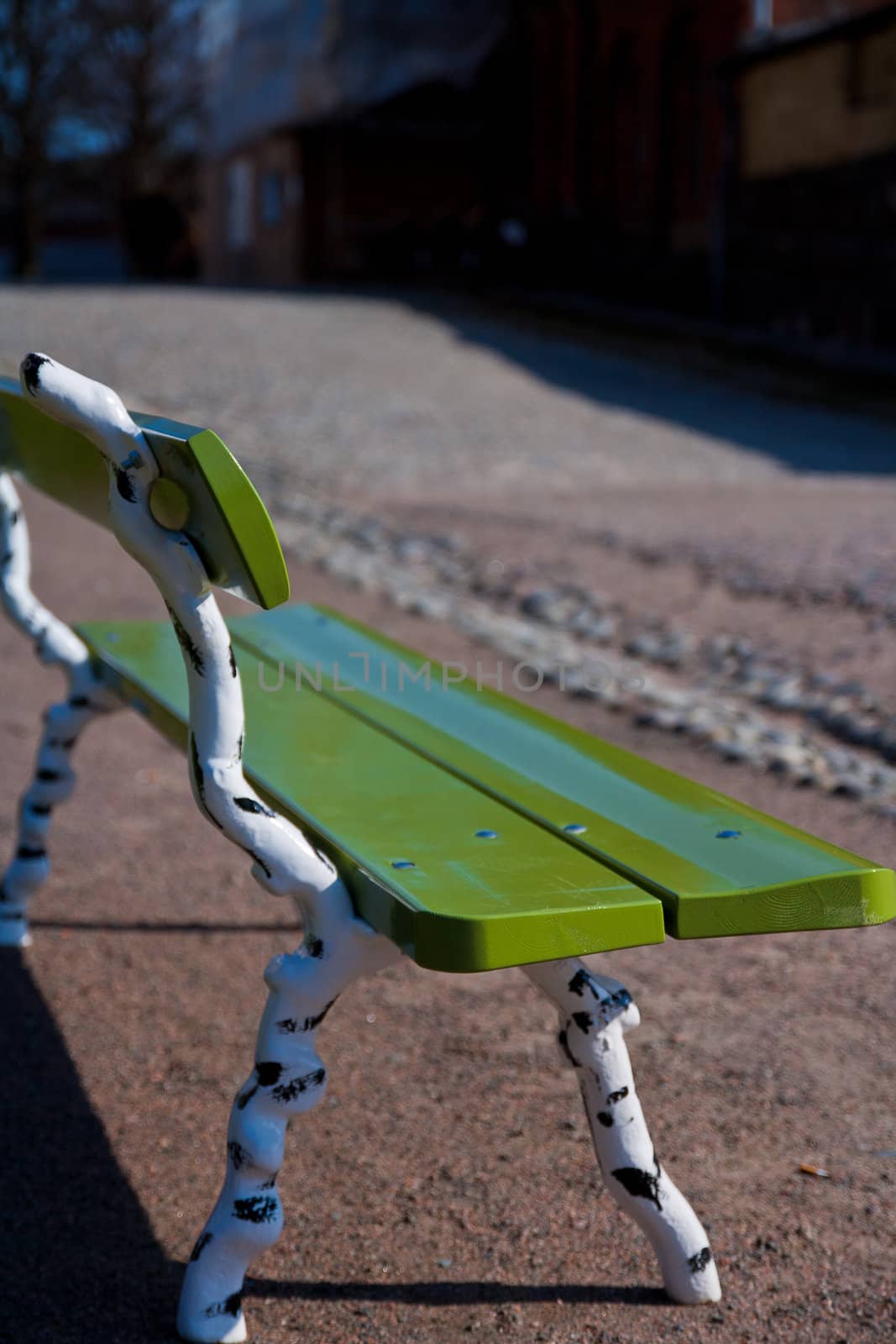 Green unique looking park bench found in Finland